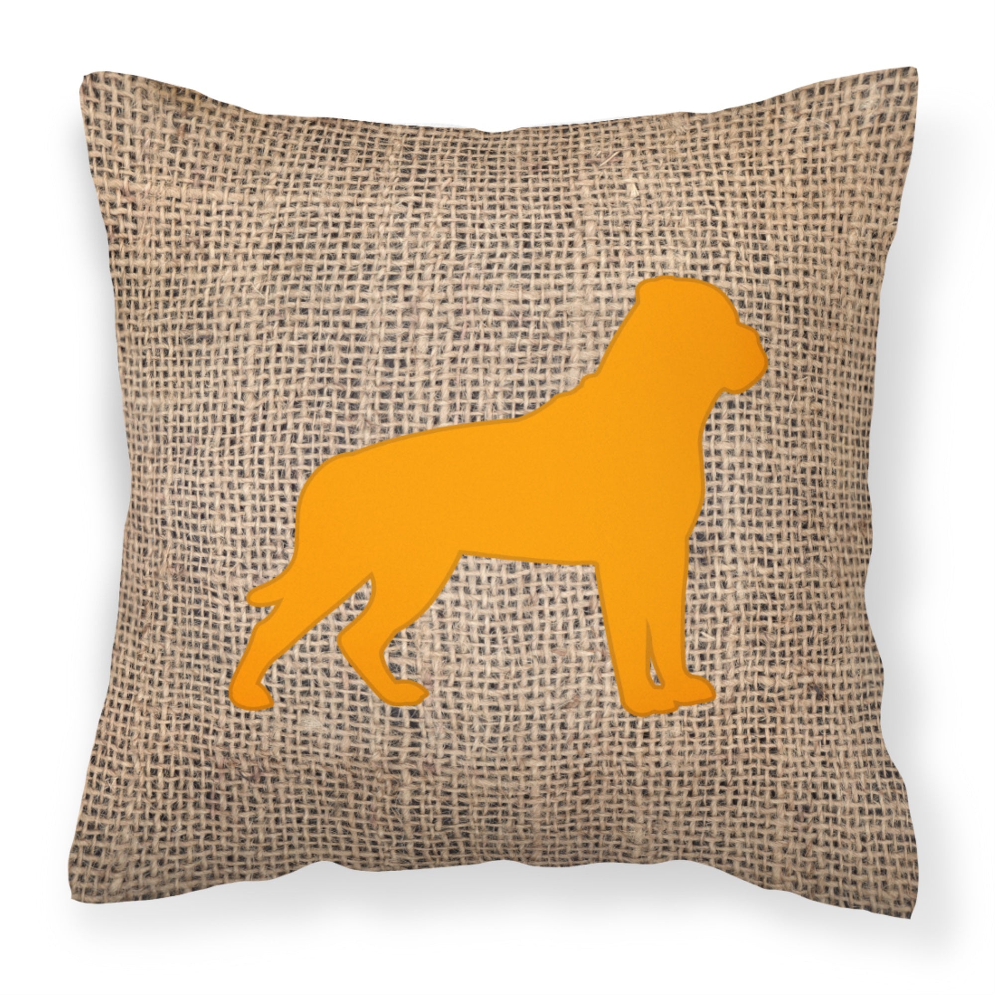Rottweiler Burlap And Orange Bb1083 Fabric Decorative Pillow