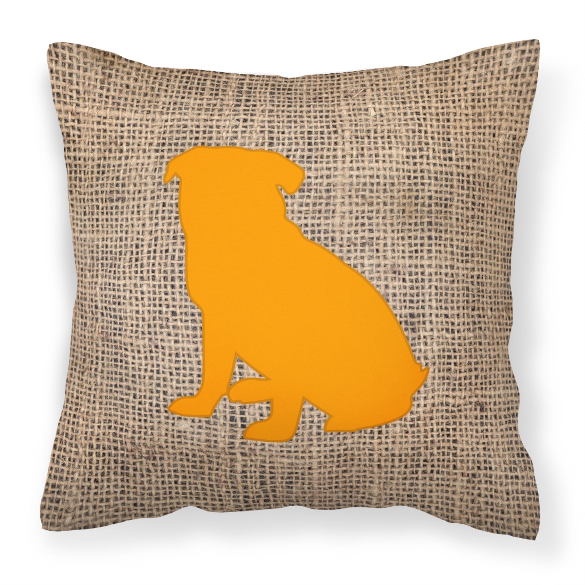 Pug Burlap And Orange Bb1084 Fabric Decorative Pillow