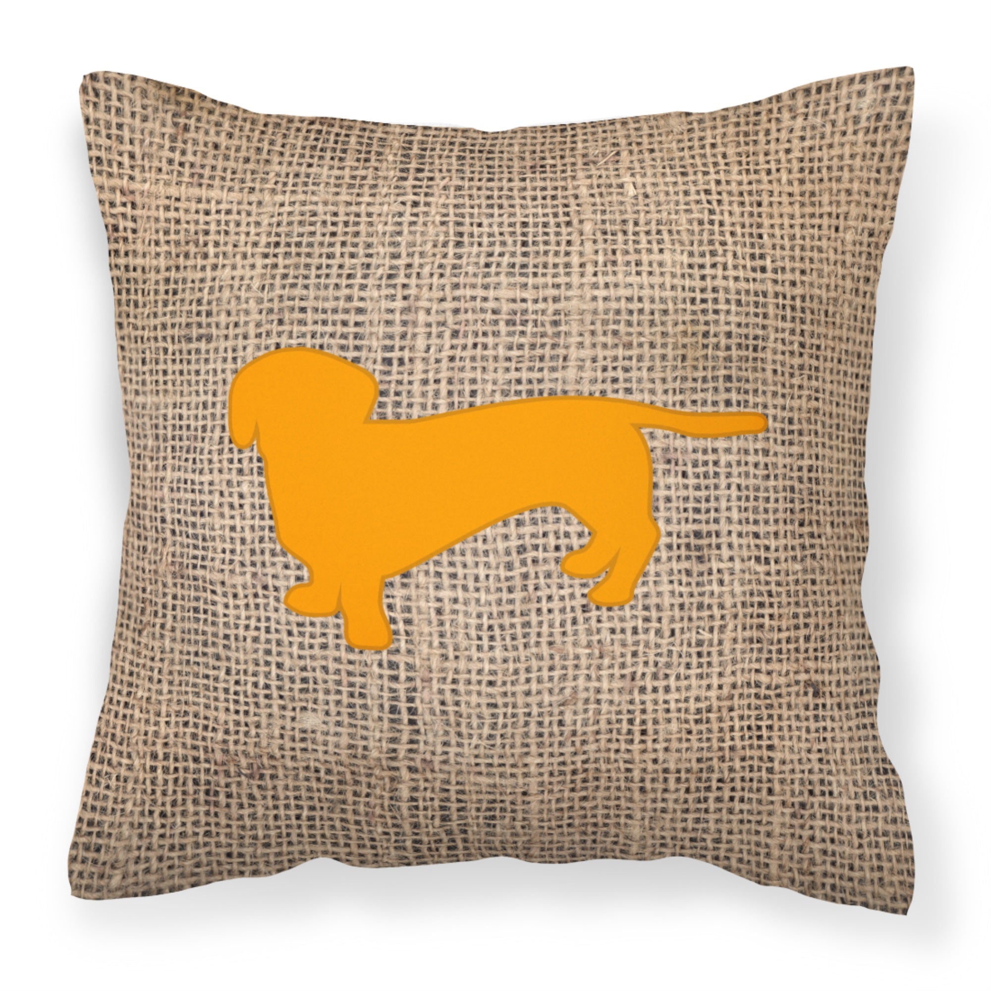 Dachshund Burlap And Orange Bb1088 Fabric Decorative Pillow