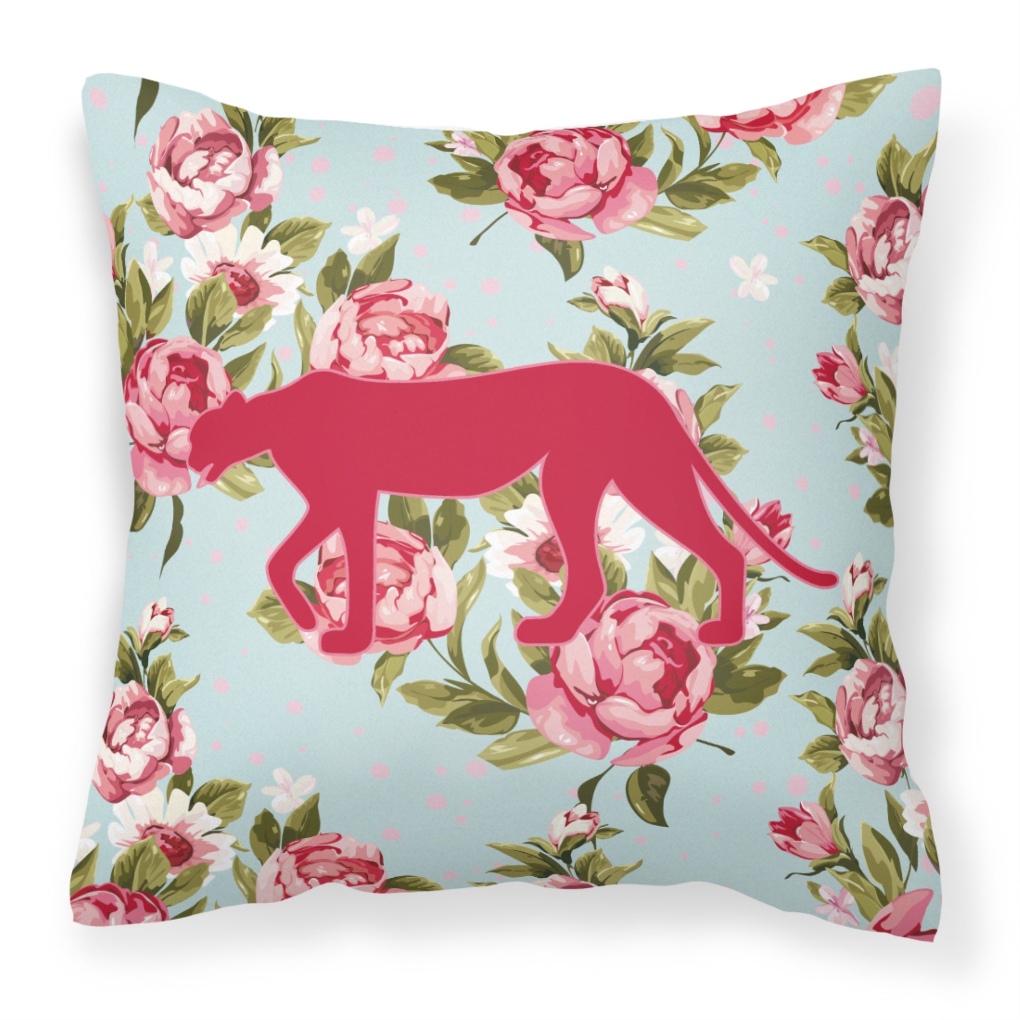 Leopard Shabby Chic Blue Roses Fabric Decorative Pillow