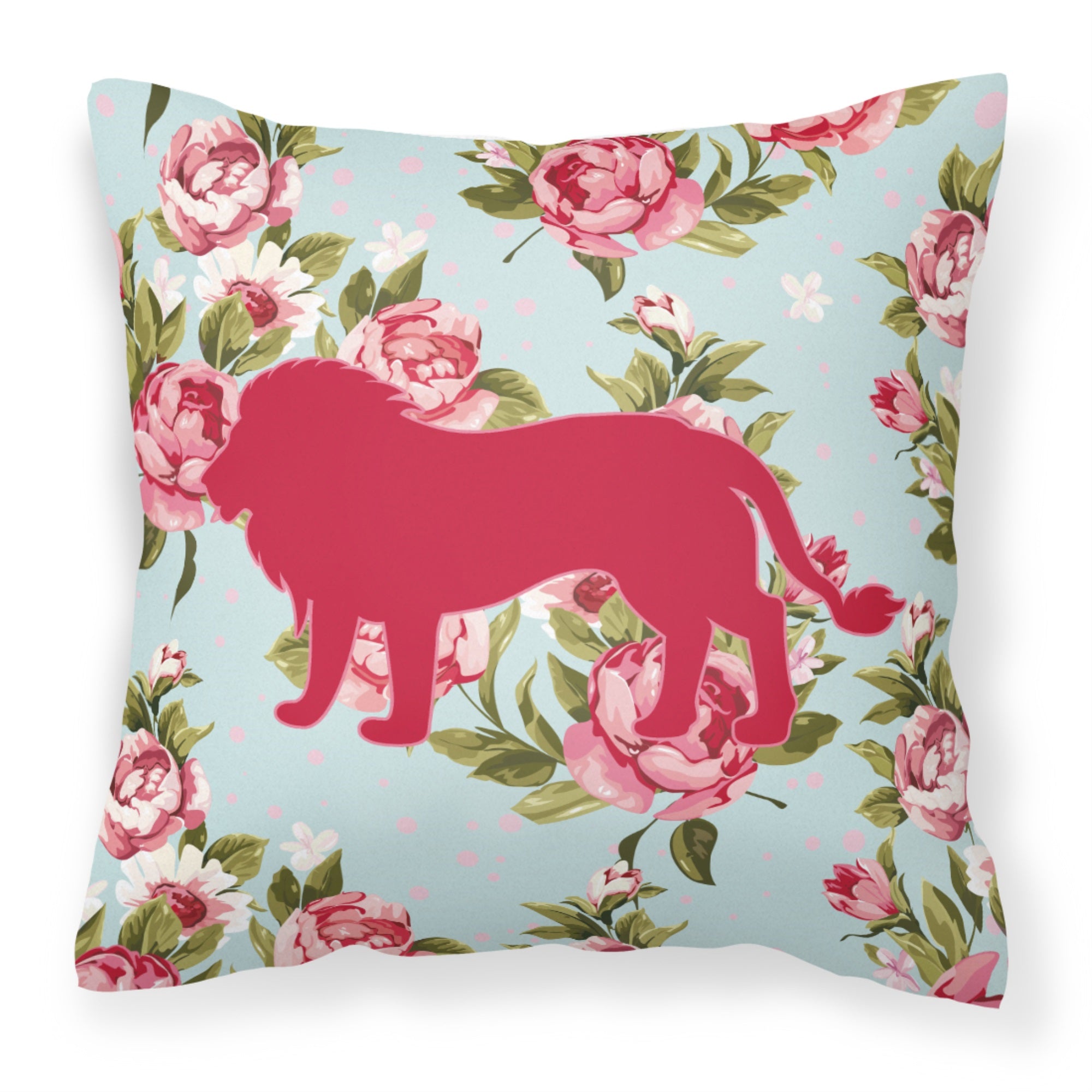 Lion Shabby Chic Blue Roses Bb1009 Fabric Decorative Pillow