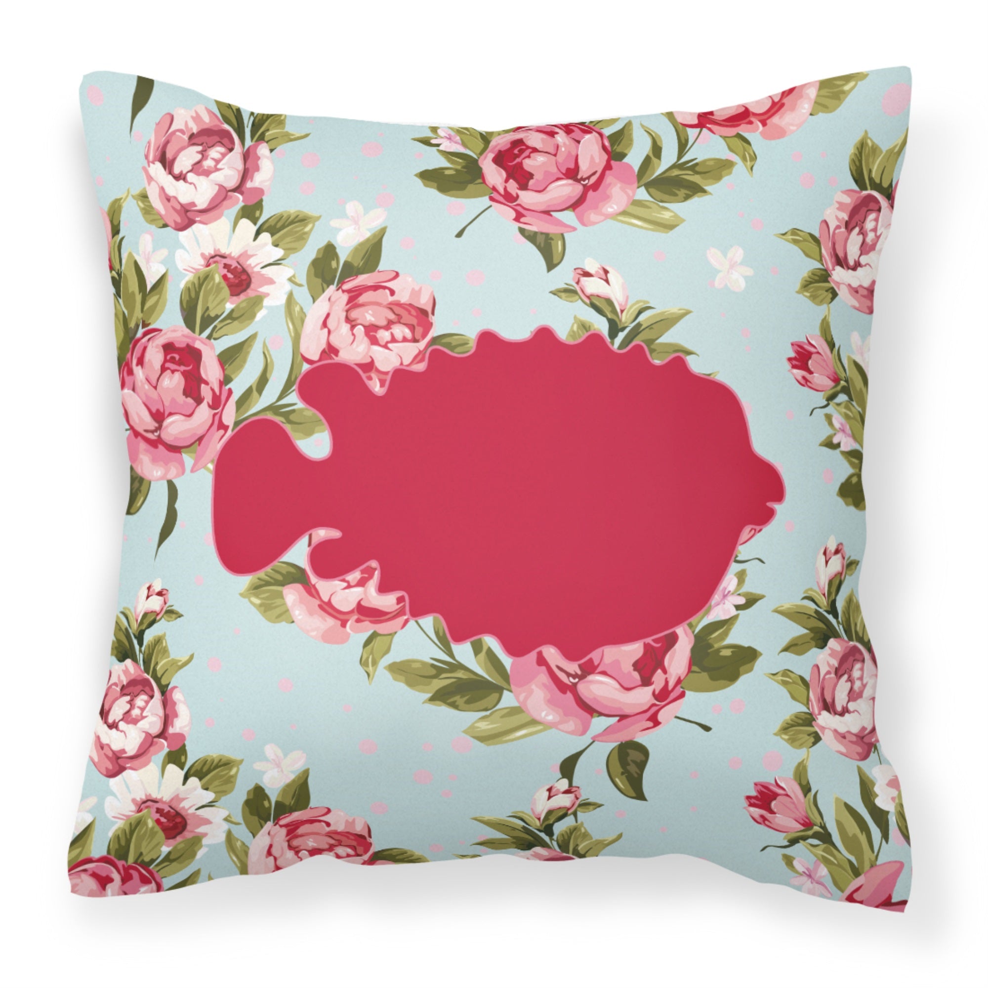 Fish - Blowfish Shabby Chic Blue Roses Bb1016 Fabric Decorative Pillow
