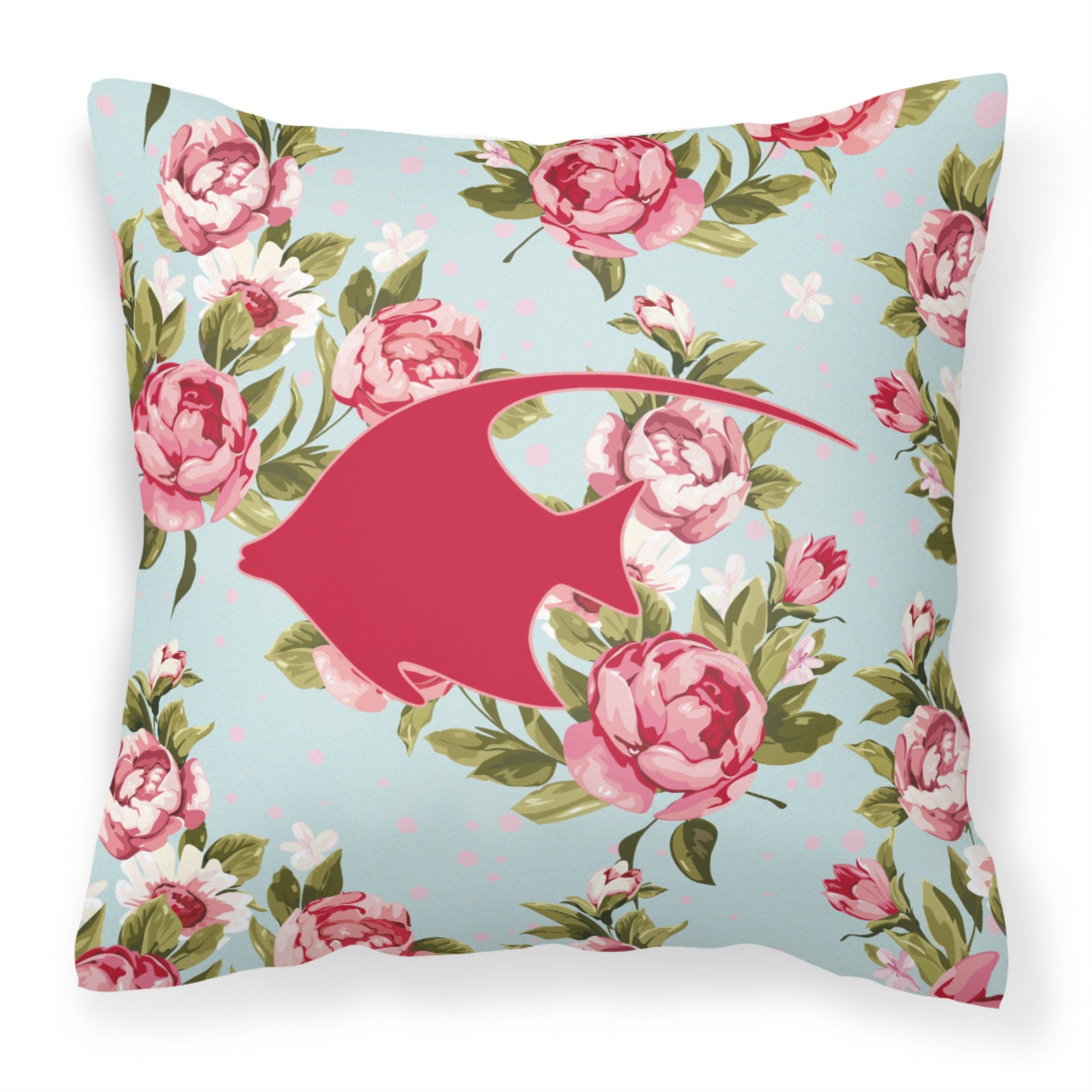 Fish - Angel Fish Shabby Chic Blue Roses Bb1019 Fabric Decorative Pillow