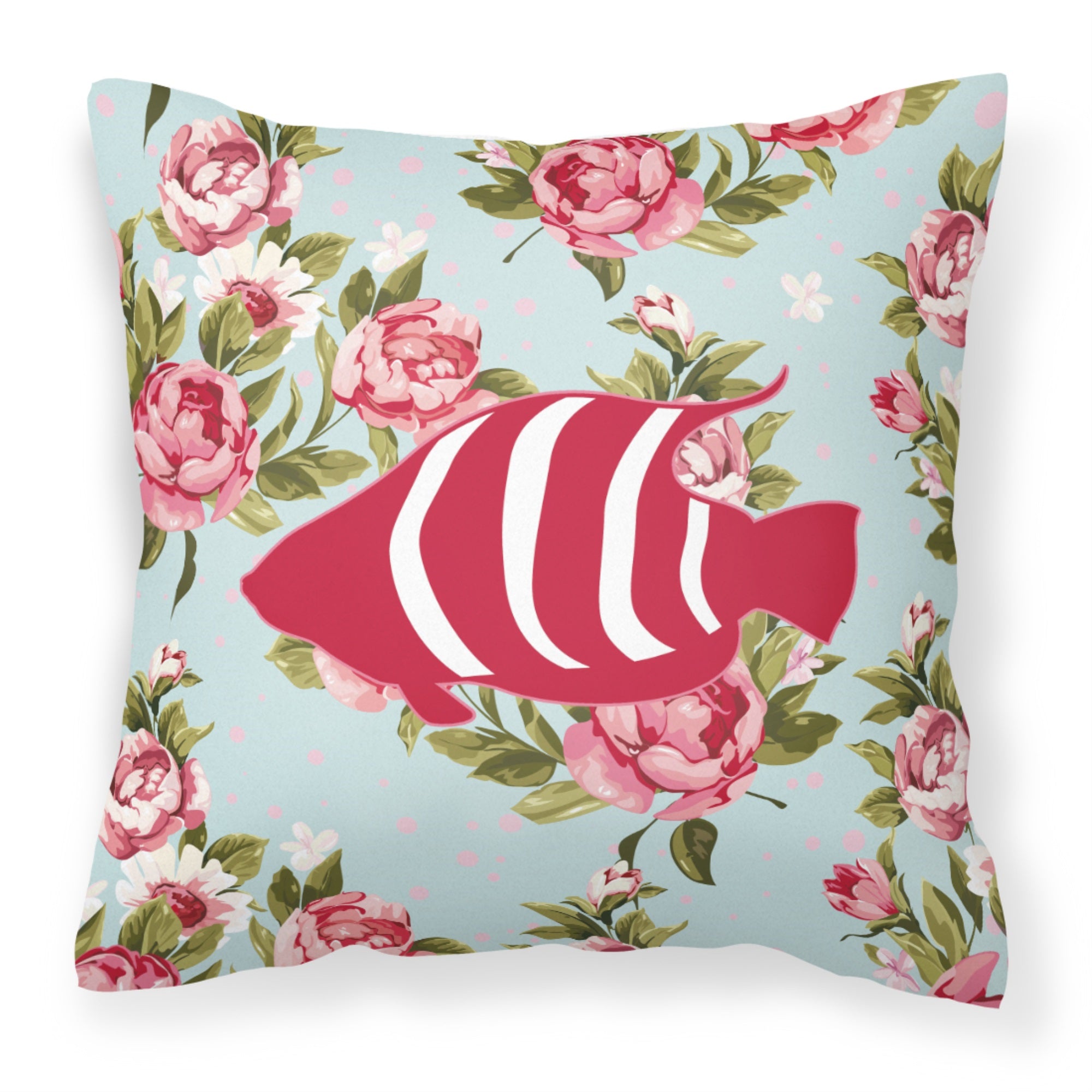 Fish Shabby Chic Blue Roses Bb1020 Fabric Decorative Pillow