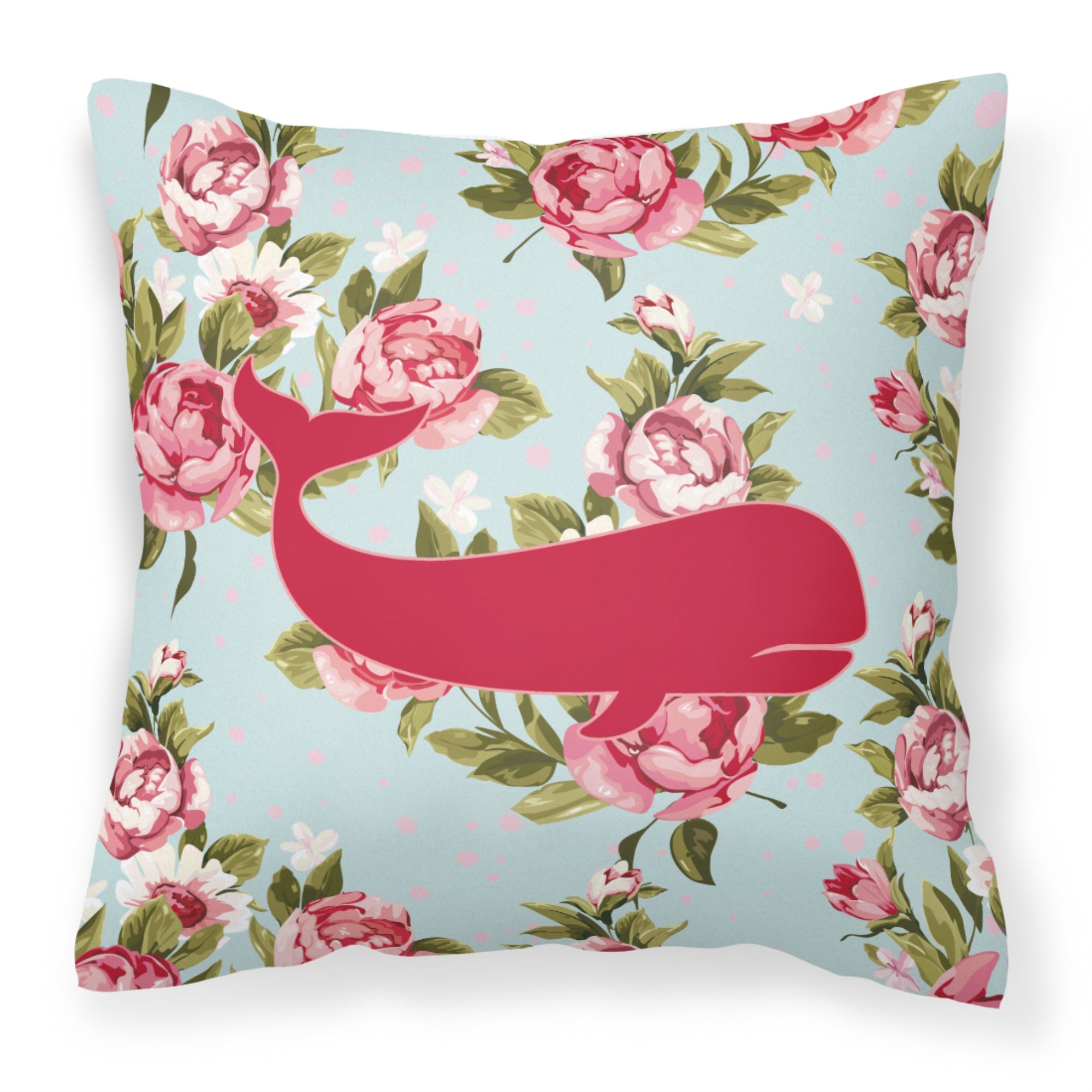 Whale Shabby Chic Blue Roses Bb1021 Fabric Decorative Pillow