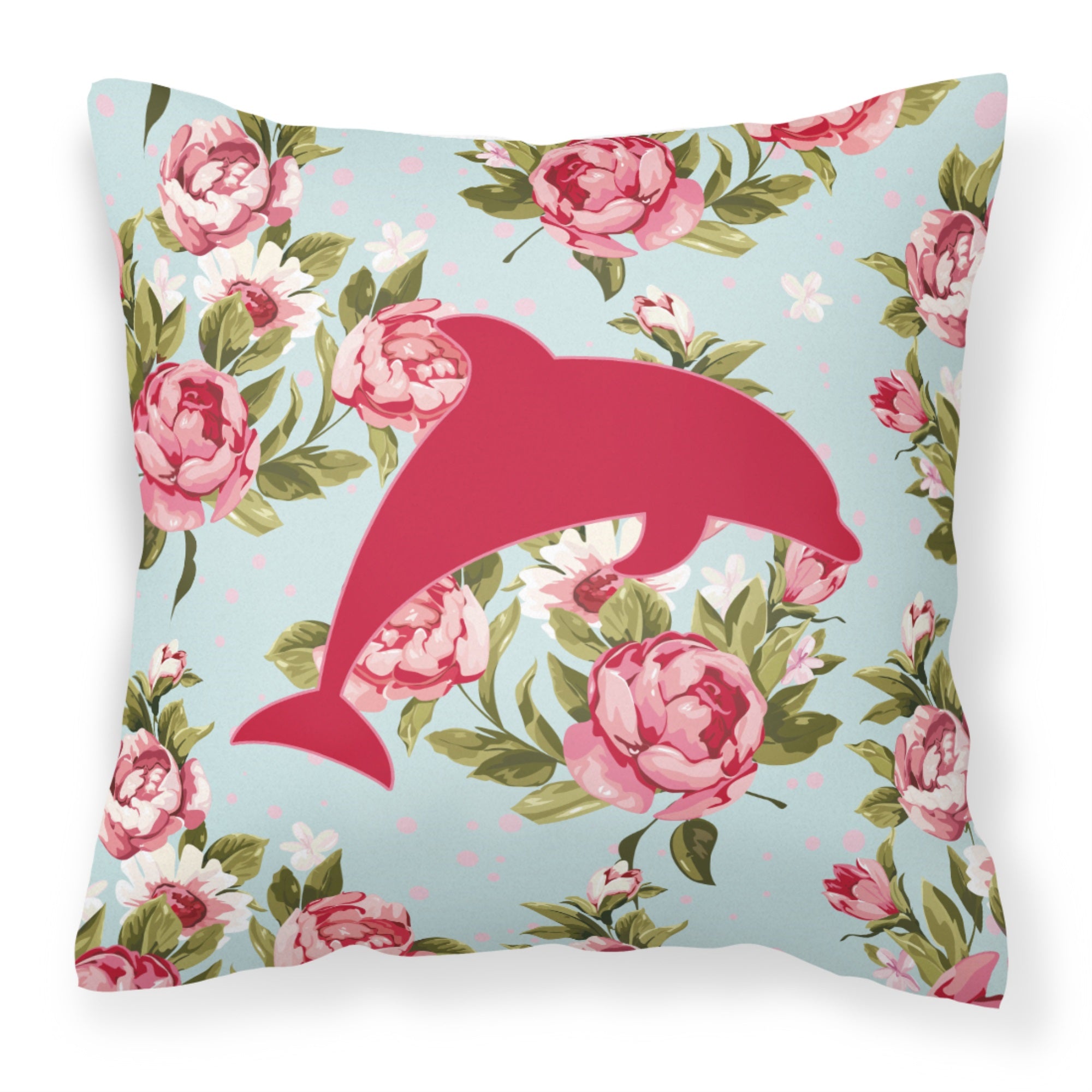 Dolphin Shabby Chic Blue Roses Bb1025 Fabric Decorative Pillow