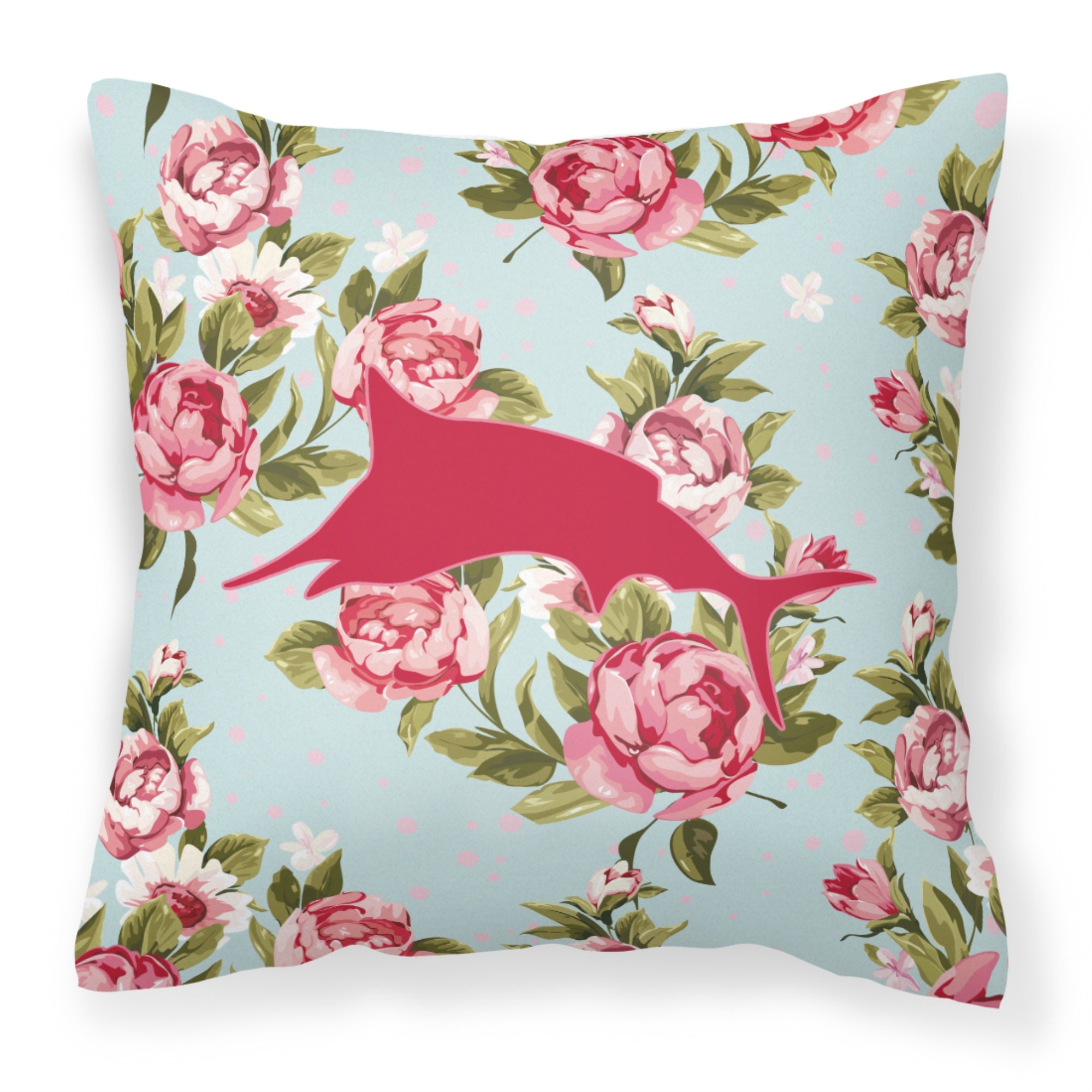 Fish - Marlin Shabby Chic Blue Roses Bb1026 Fabric Decorative Pillow