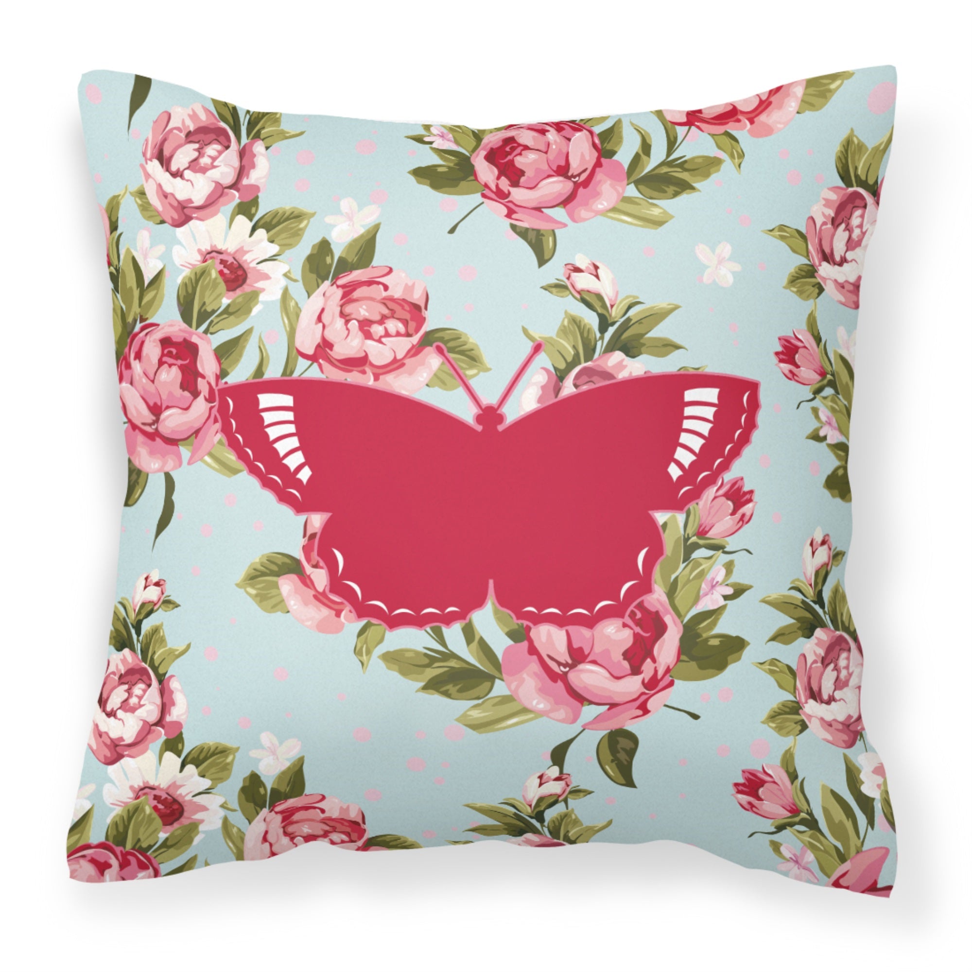 Butterfly Shabby Chic Blue Roses Bb1029 Fabric Decorative Pillow