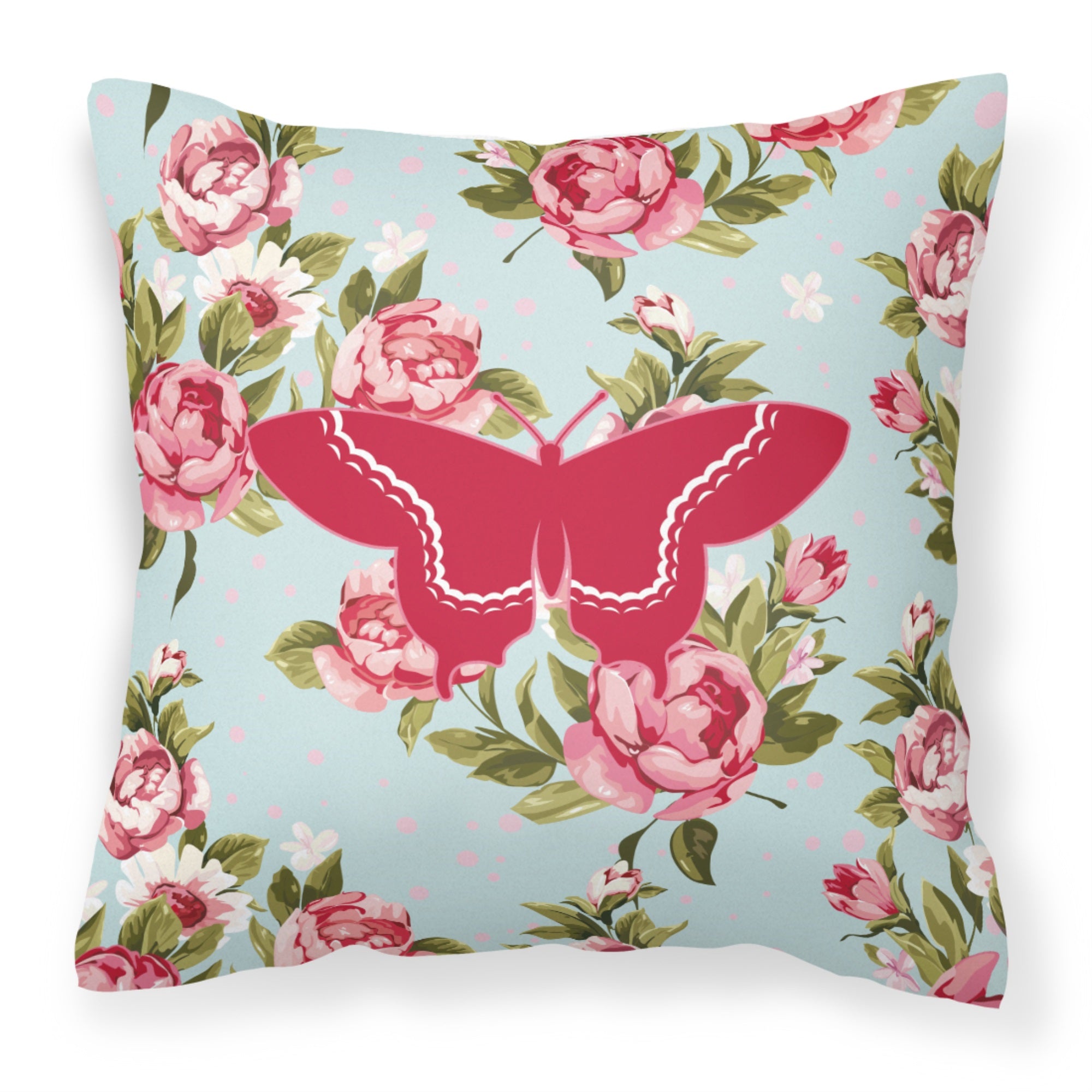Butterfly Shabby Chic Blue Roses Bb1030 Fabric Decorative Pillow