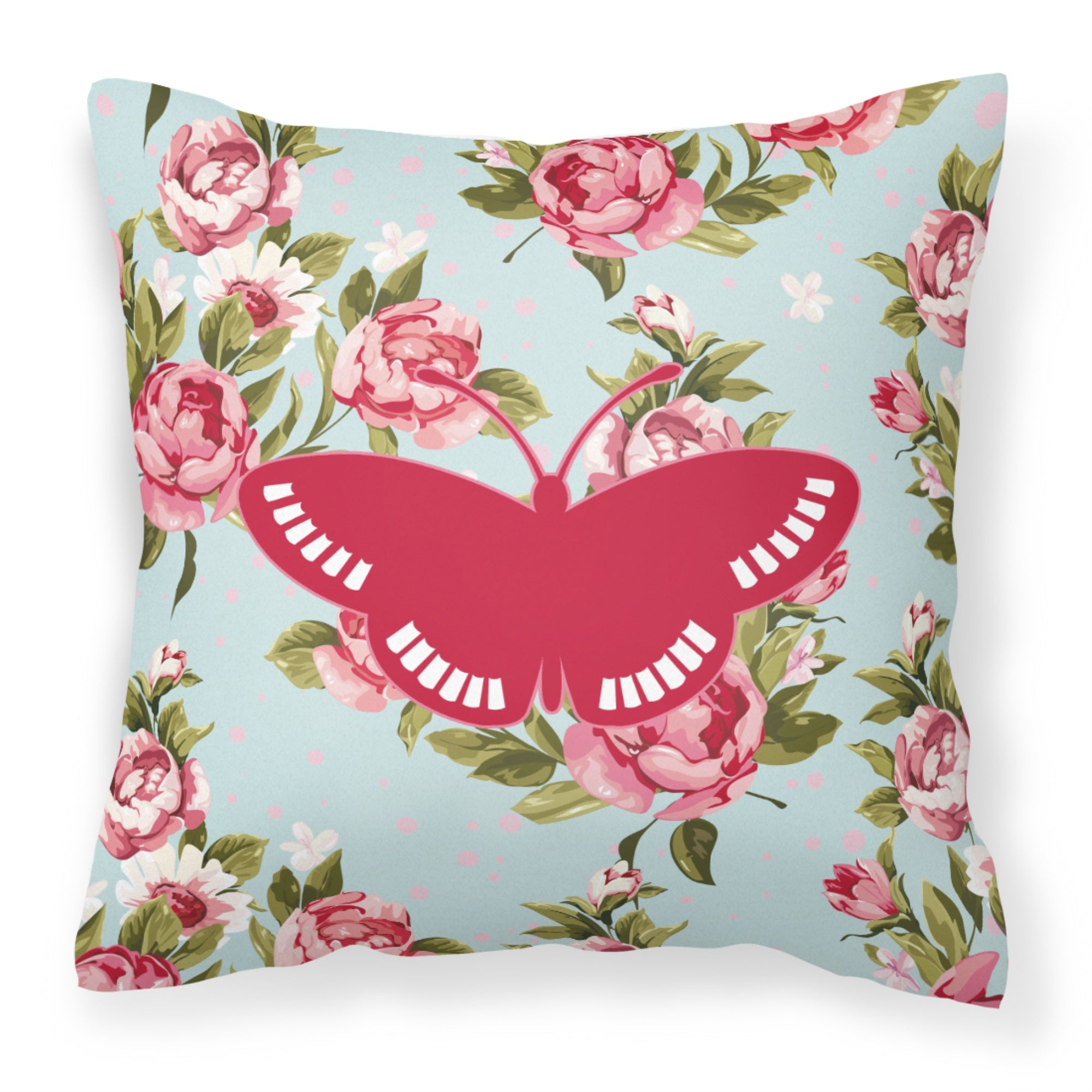 Butterfly Shabby Chic Blue Roses Bb1031 Fabric Decorative Pillow