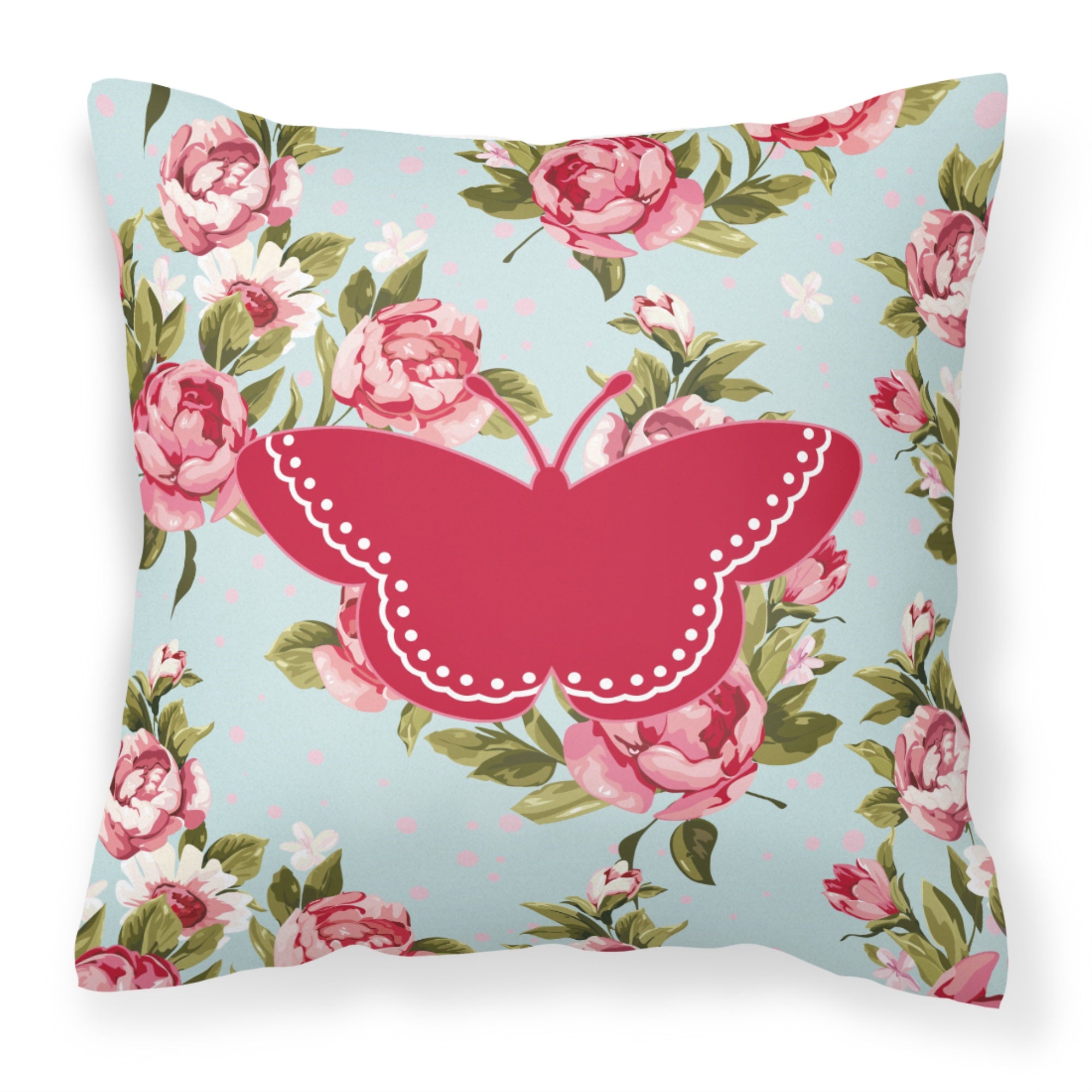 Butterfly Shabby Chic Blue Roses Bb1032 Fabric Decorative Pillow