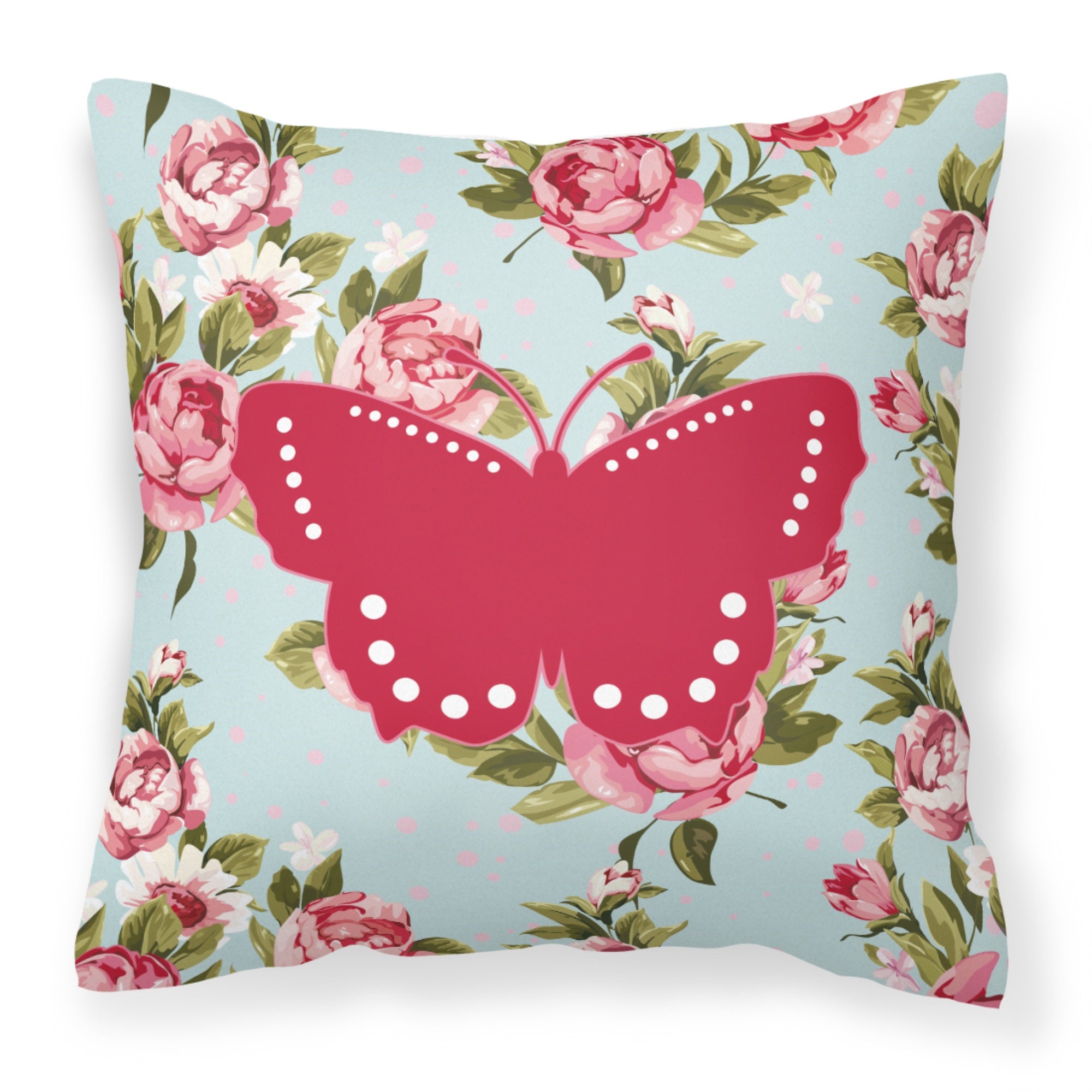 Butterfly Shabby Chic Blue Roses Bb1033 Fabric Decorative Pillow