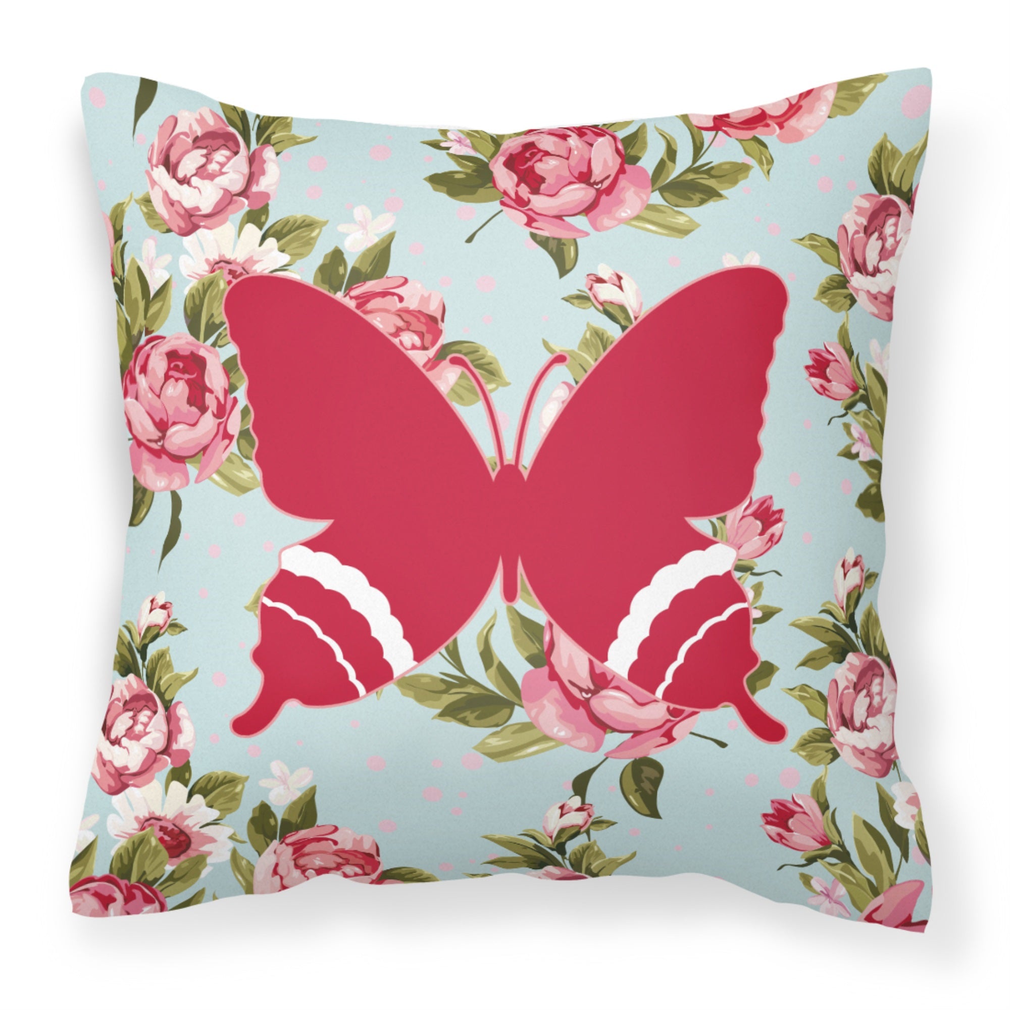 Butterfly Shabby Chic Blue Roses Bb1034 Fabric Decorative Pillow