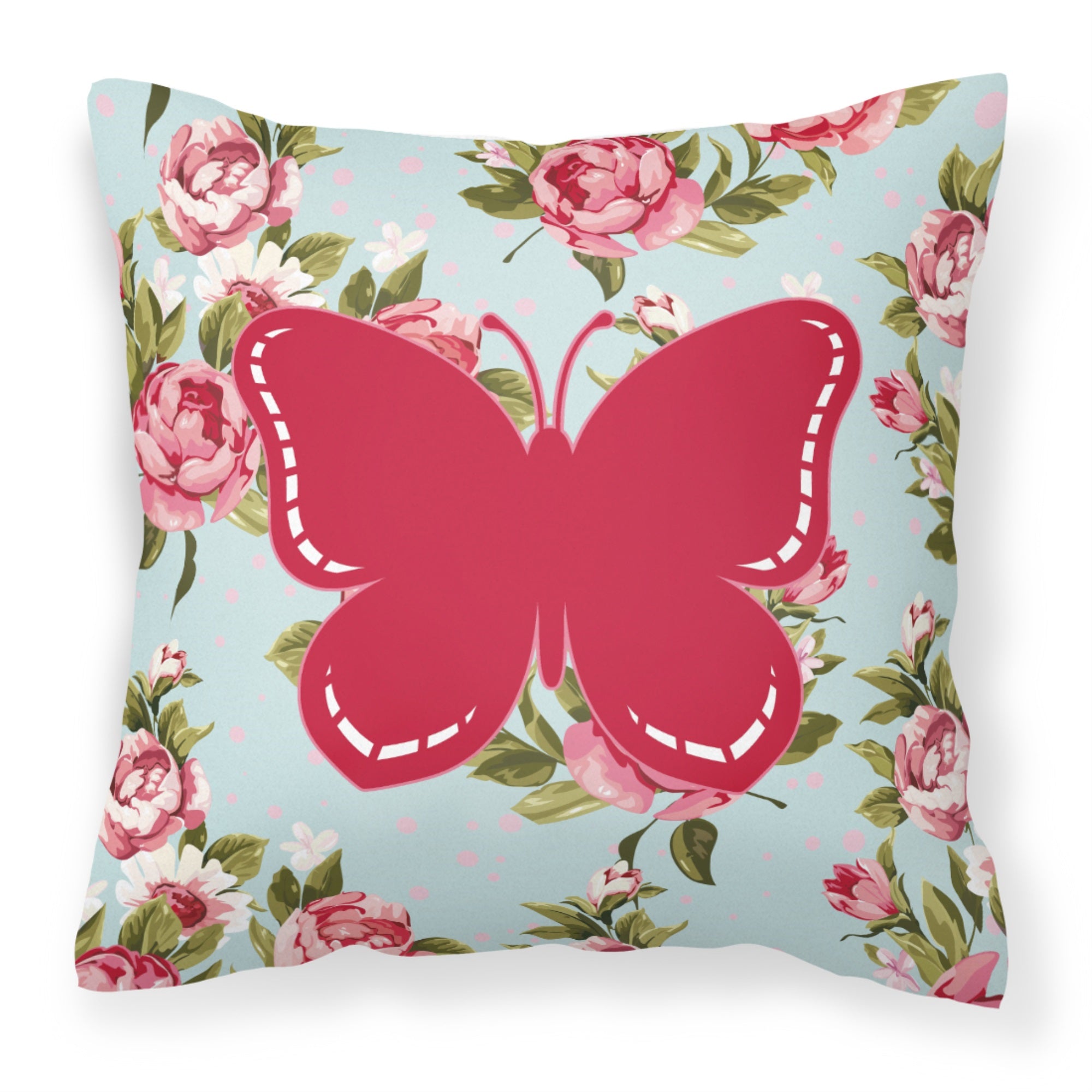 Butterfly Shabby Chic Blue Roses Bb1035 Fabric Decorative Pillow