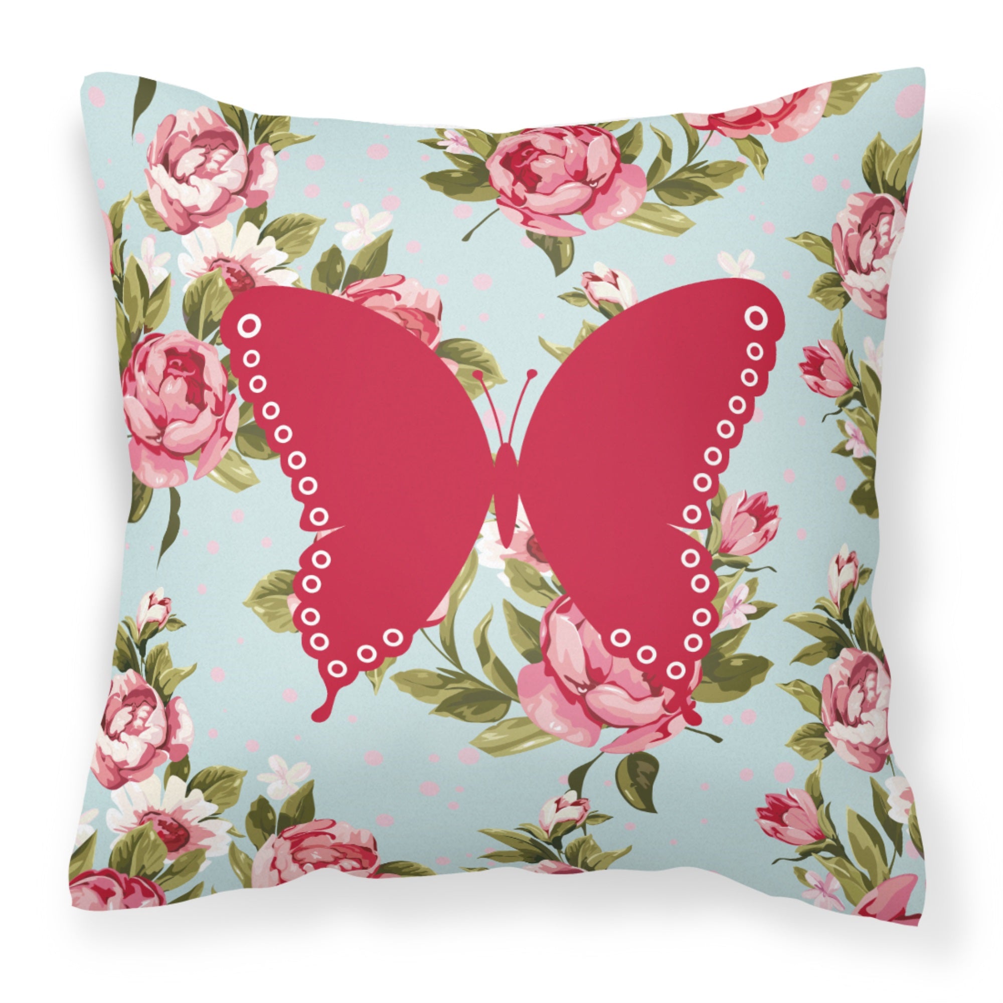 Butterfly Shabby Chic Blue Roses Bb1036 Fabric Decorative Pillow