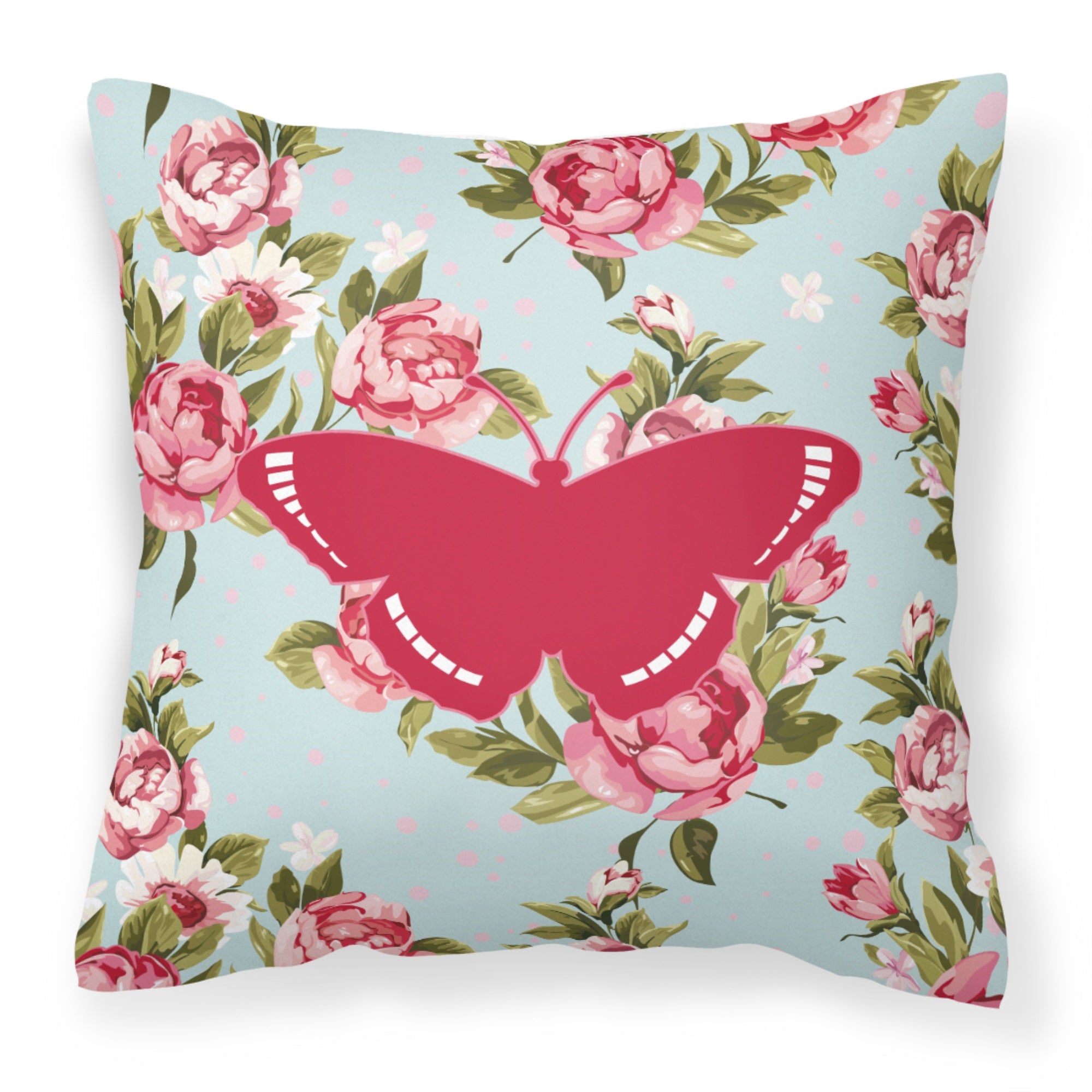 Butterfly Shabby Chic Blue Roses Bb1038 Fabric Decorative Pillow