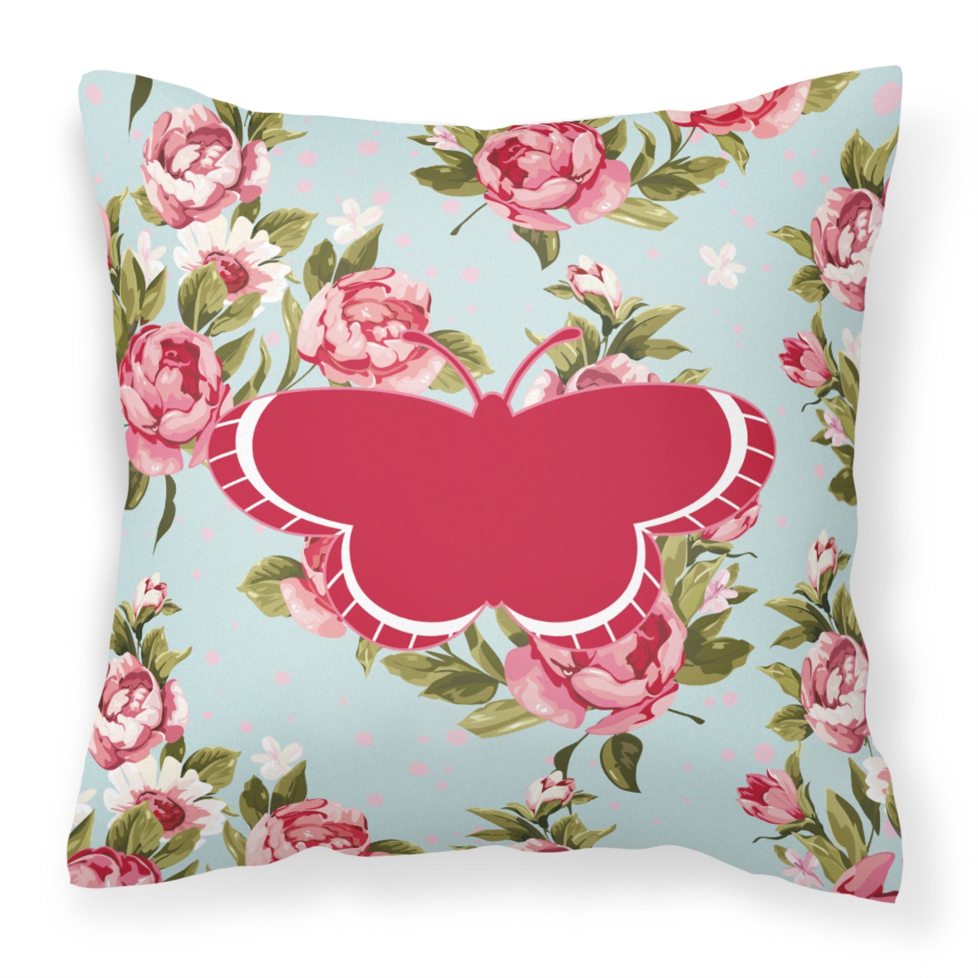Butterfly Shabby Chic Blue Roses Bb1039 Fabric Decorative Pillow