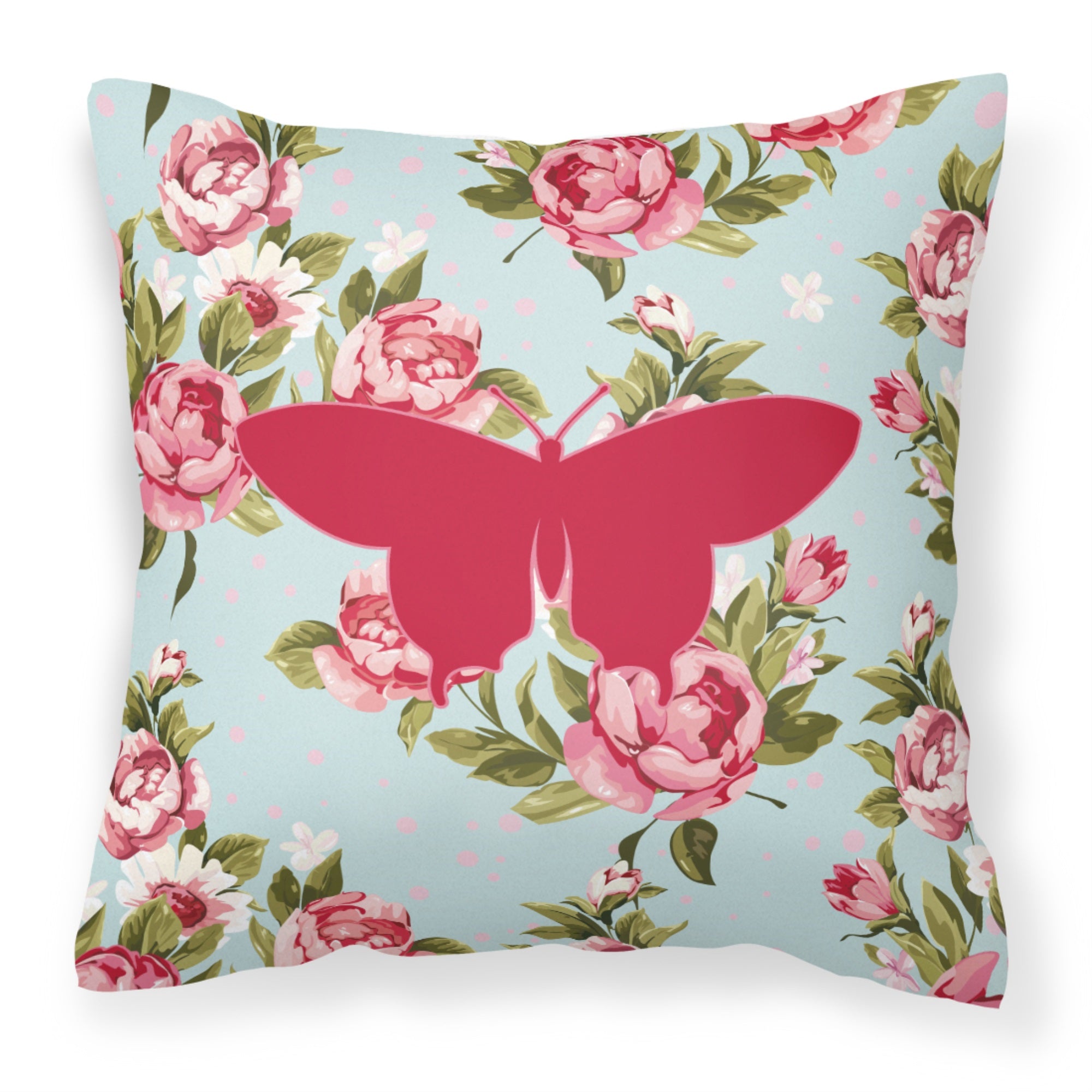Butterfly Shabby Chic Blue Roses Bb1042 Fabric Decorative Pillow