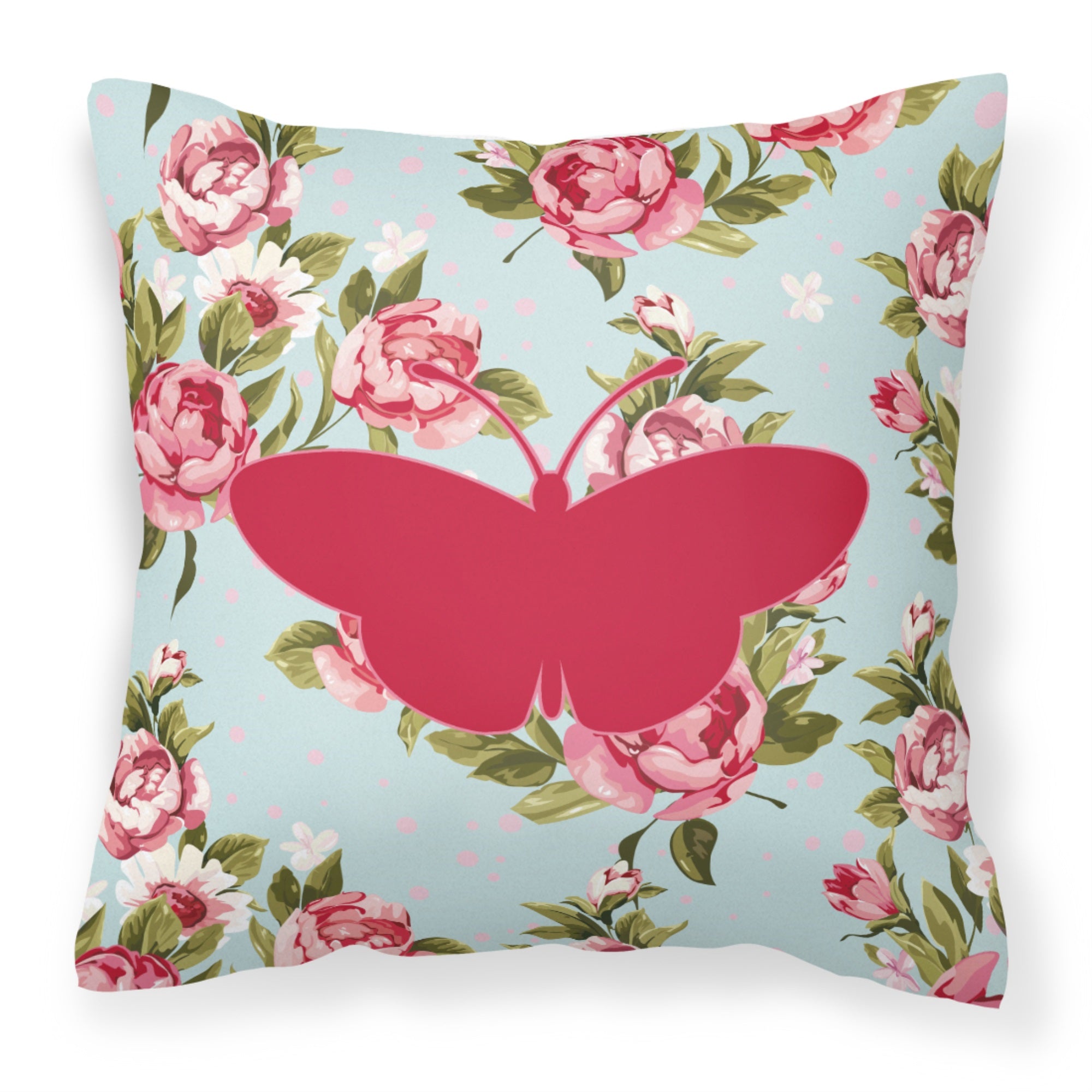 Butterfly Shabby Chic Blue Roses Bb1043 Fabric Decorative Pillow