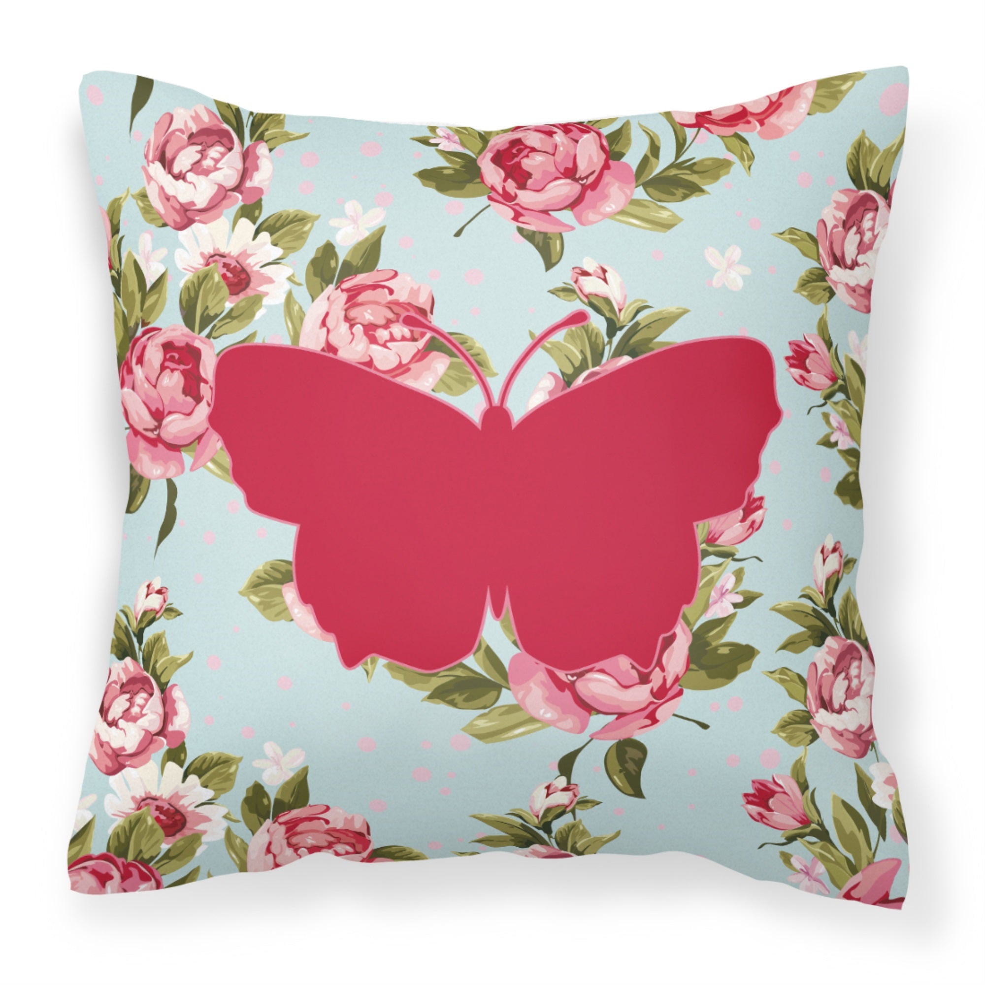 Butterfly Shabby Chic Blue Roses Bb1045 Fabric Decorative Pillow