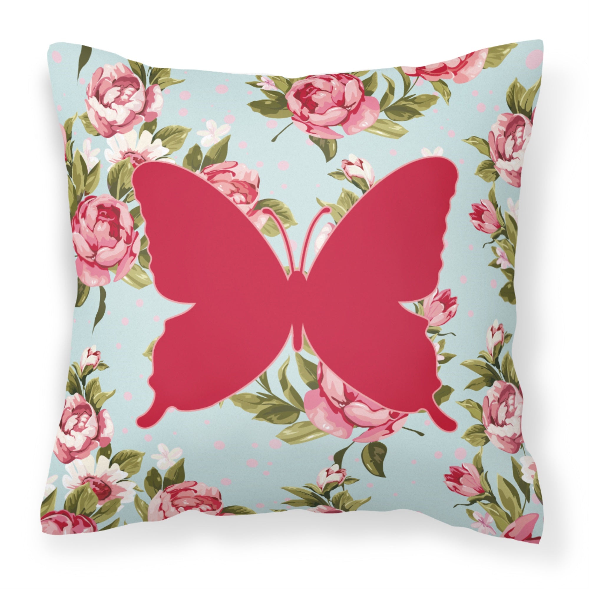 Butterfly Shabby Chic Blue Roses Bb1046 Fabric Decorative Pillow