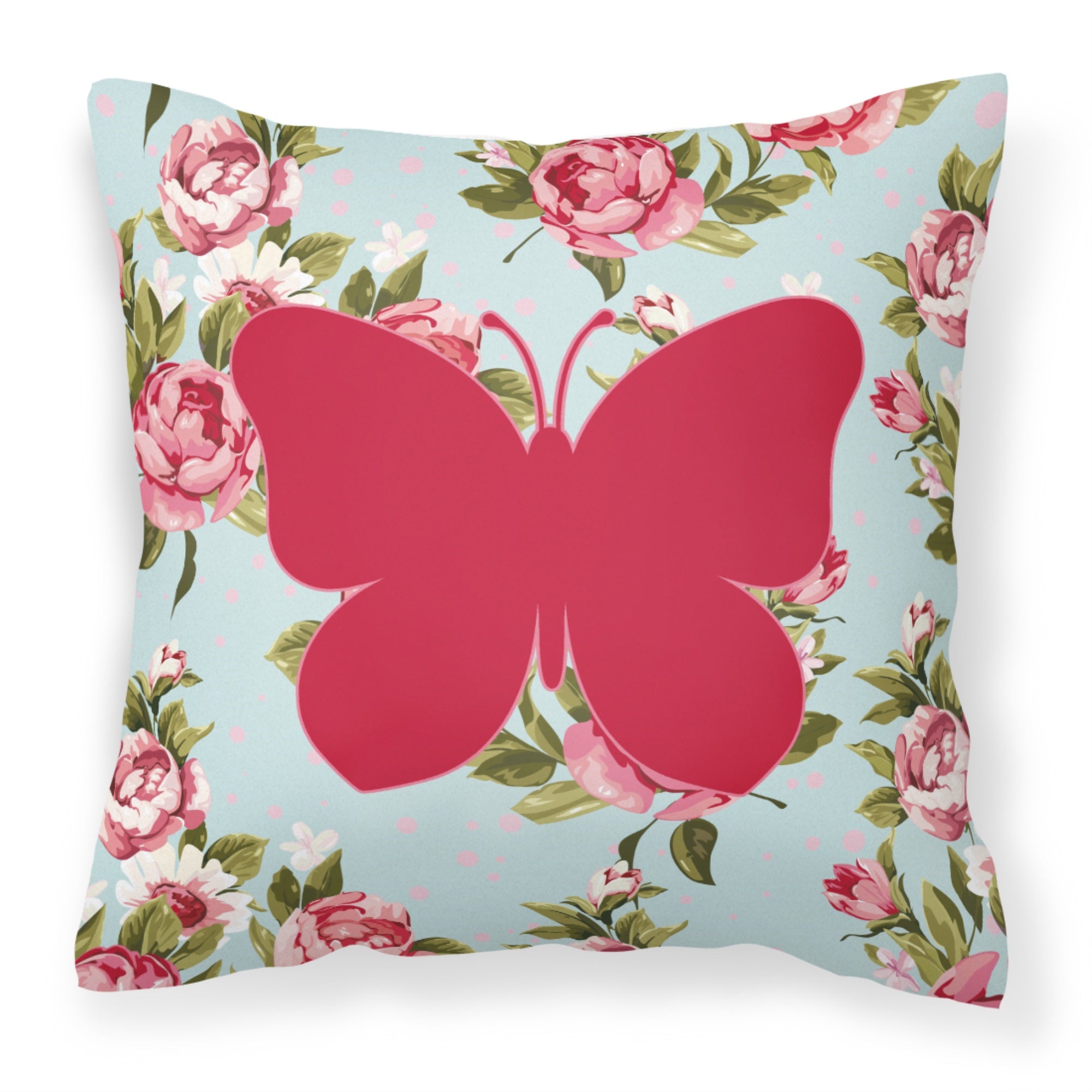Butterfly Shabby Chic Blue Roses Bb1047 Fabric Decorative Pillow