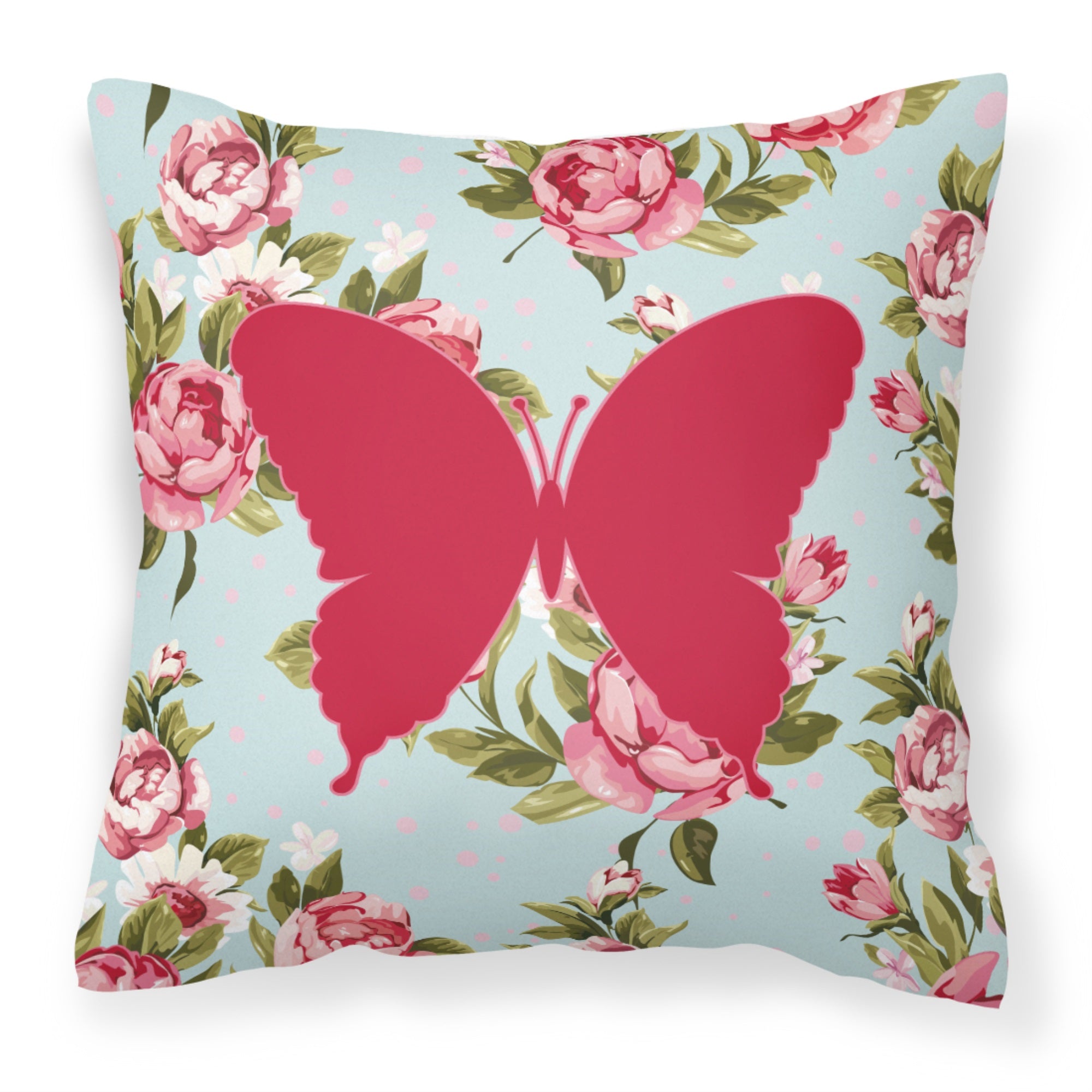 Butterfly Shabby Chic Blue Roses Bb1048 Fabric Decorative Pillow