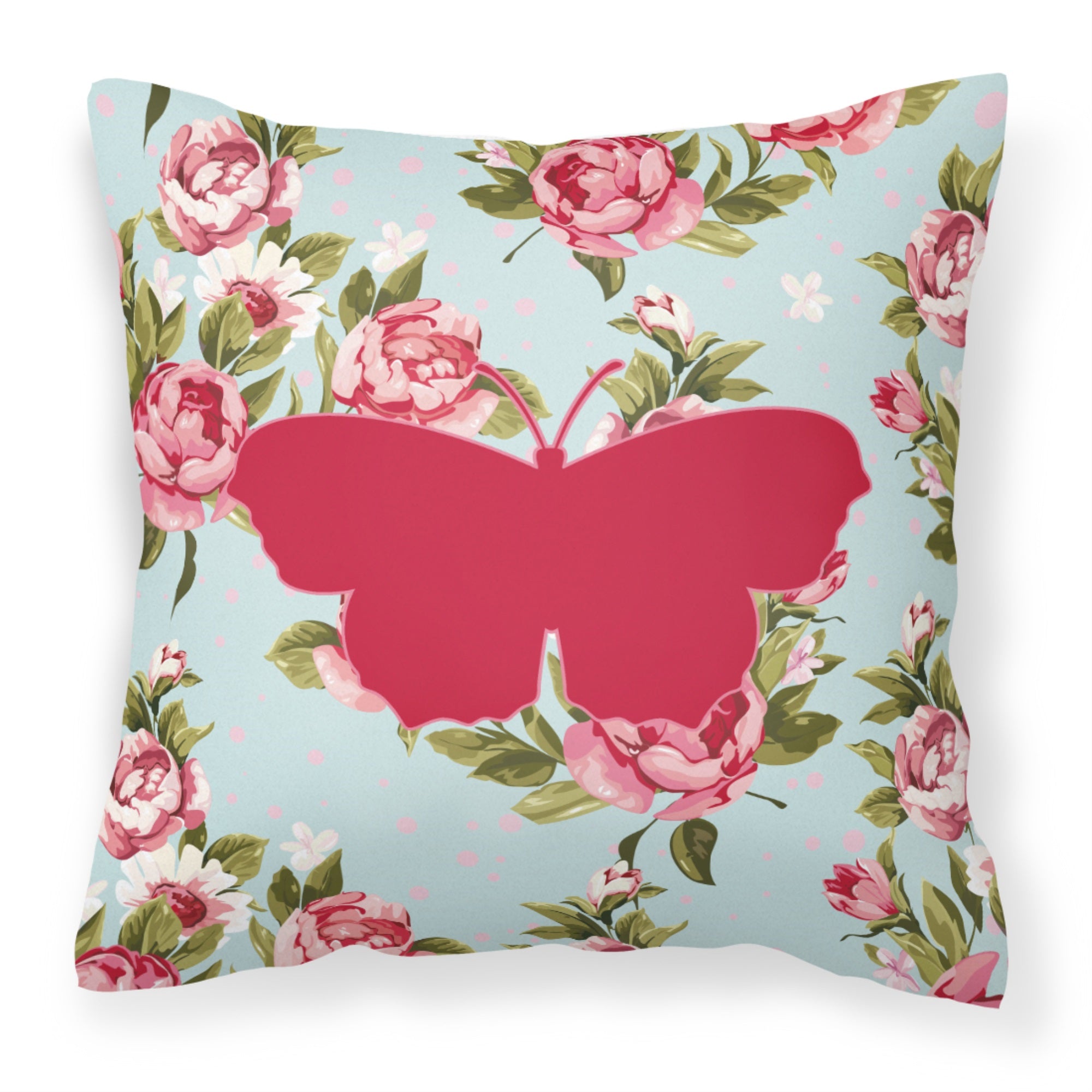 Butterfly Shabby Chic Blue Roses Bb1049 Fabric Decorative Pillow