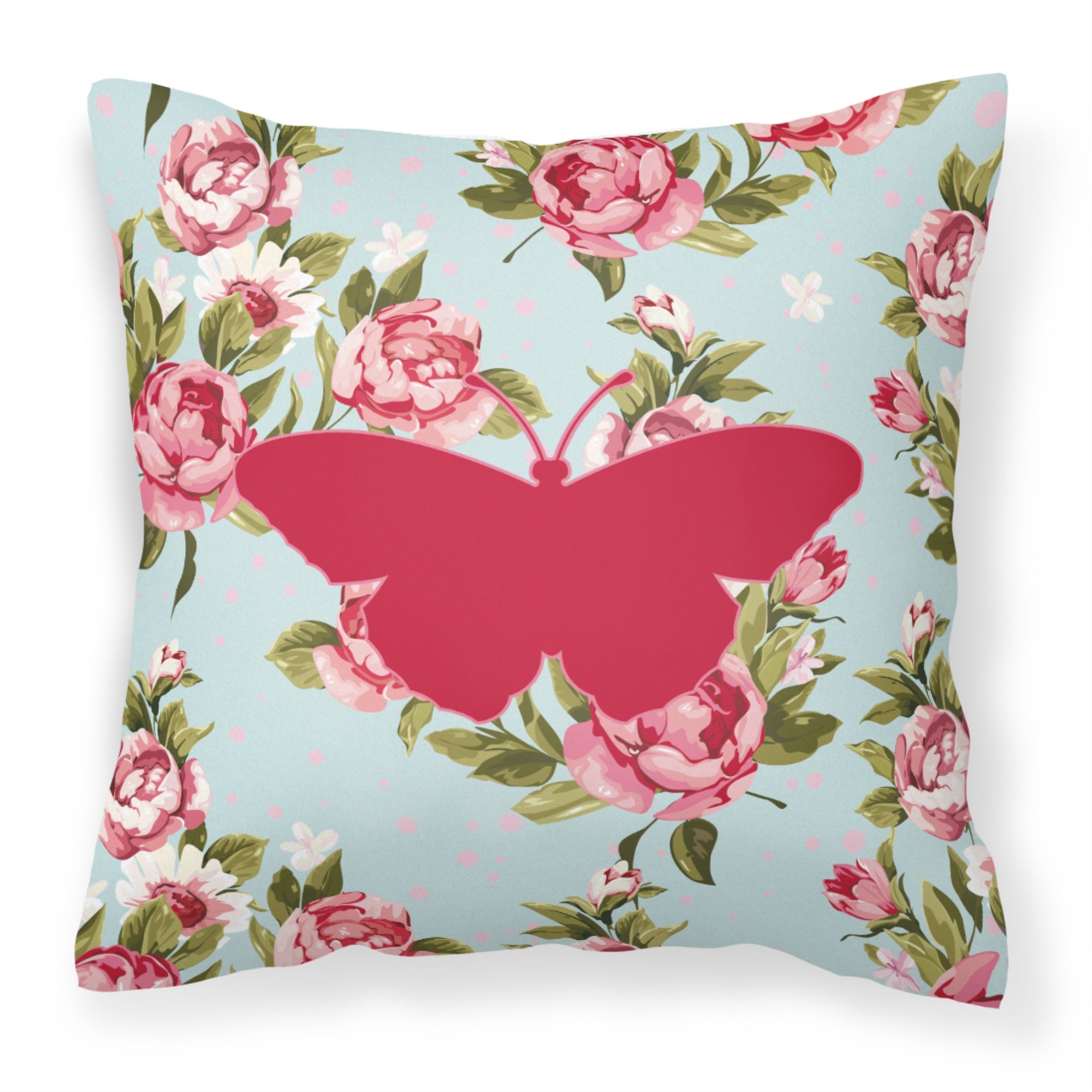 Butterfly Shabby Chic Blue Roses Bb1050 Fabric Decorative Pillow