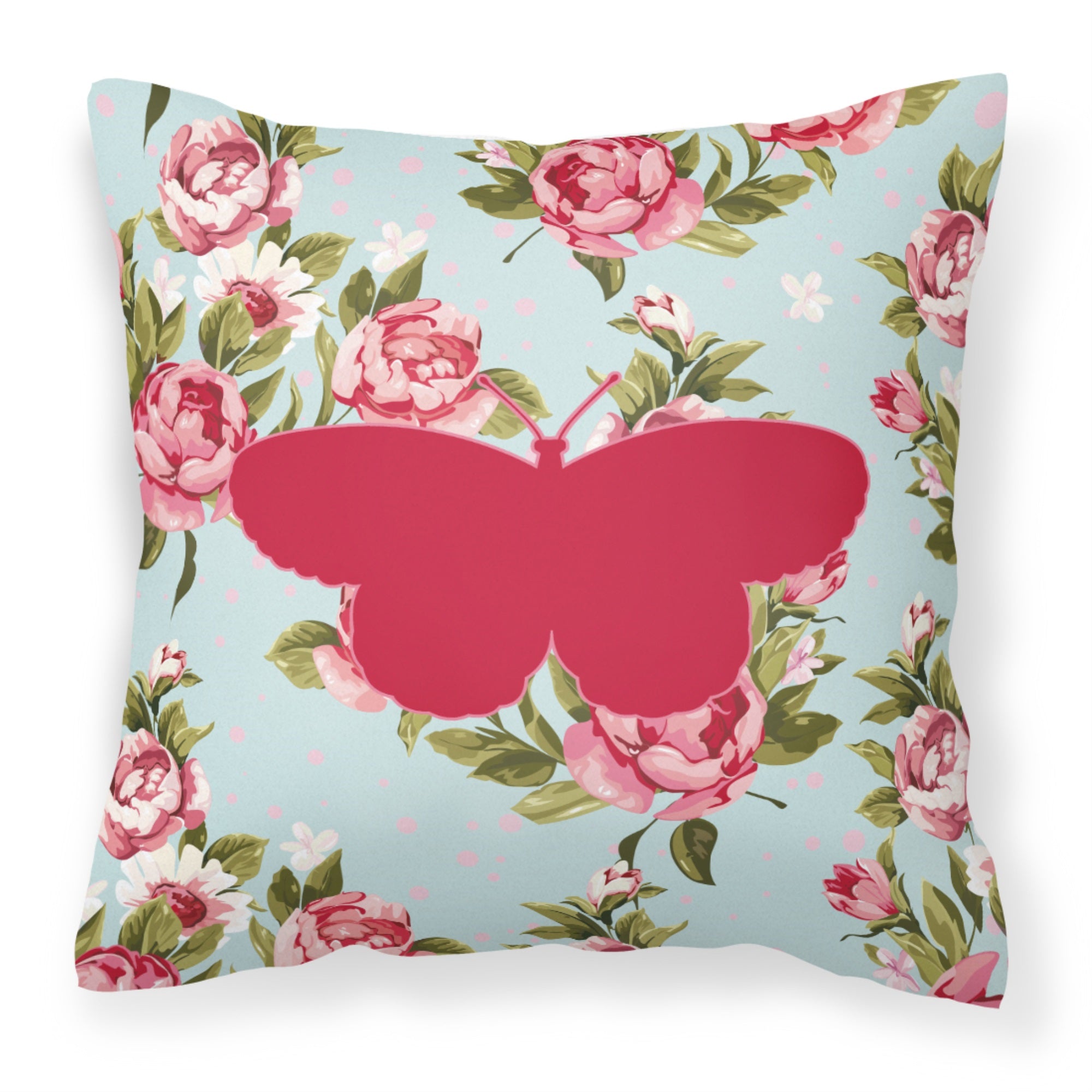 Butterfly Shabby Chic Blue Roses Bb1052 Fabric Decorative Pillow