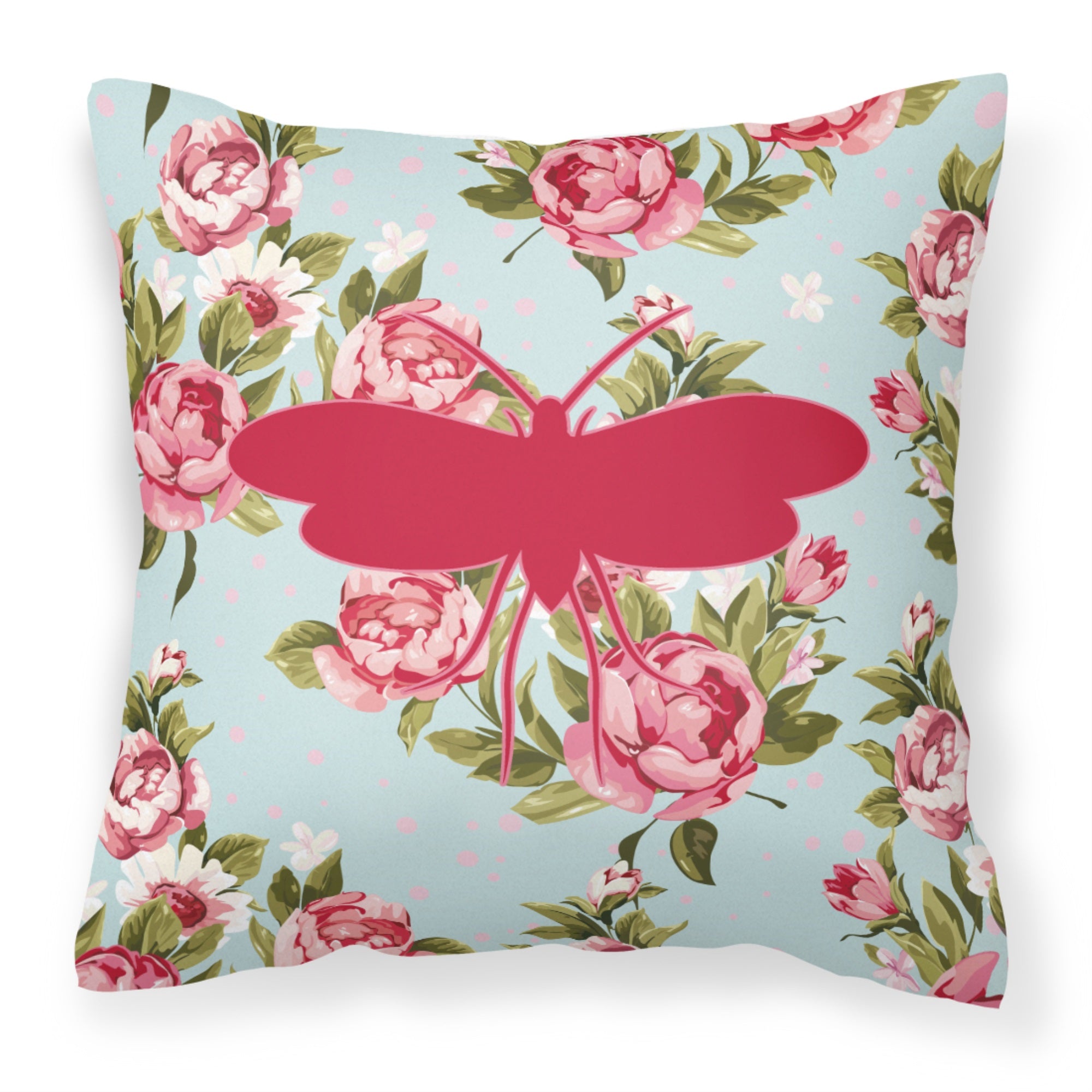 Moth Shabby Chic Blue Roses Bb1058 Fabric Decorative Pillow