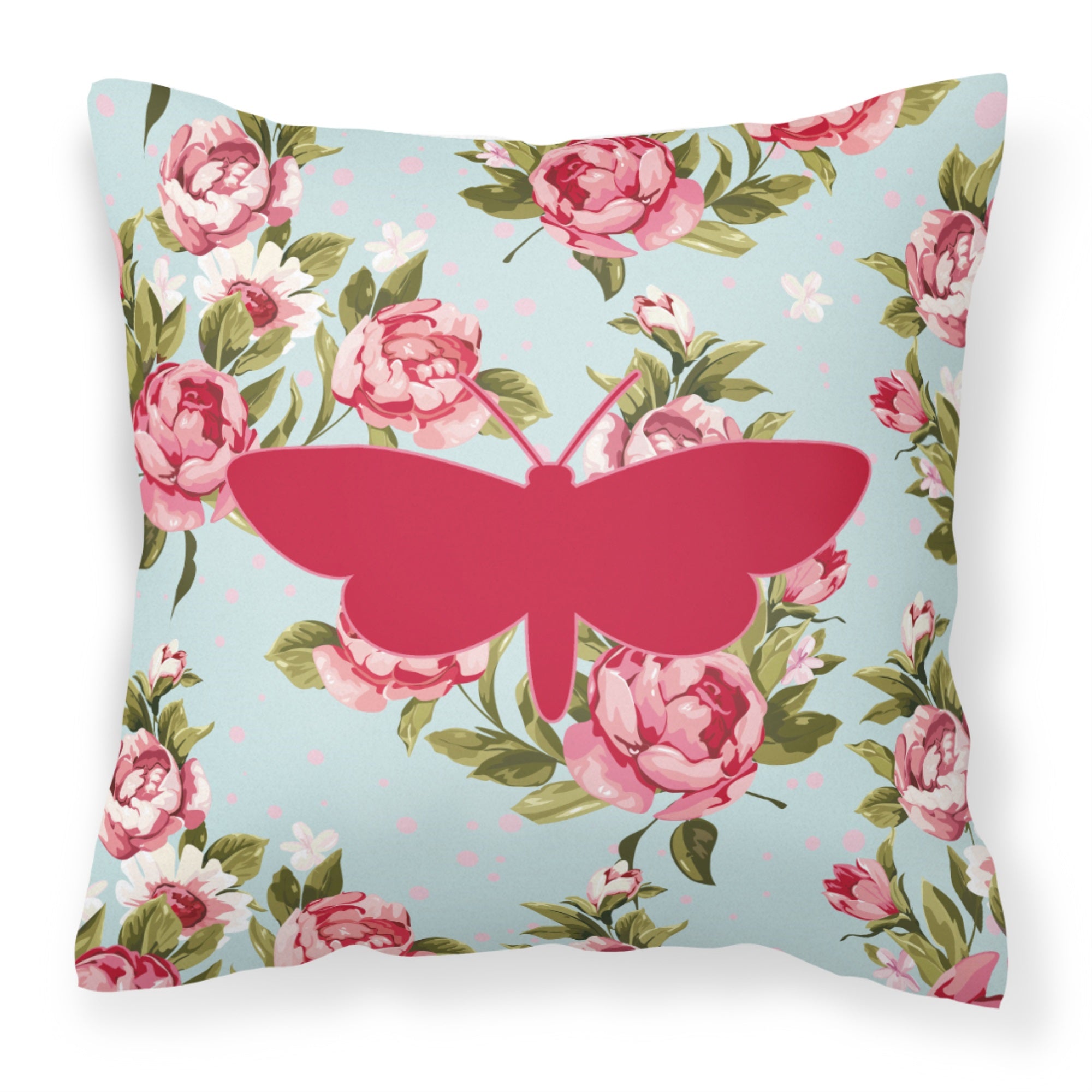 Moth Shabby Chic Blue Roses Bb1059 Fabric Decorative Pillow