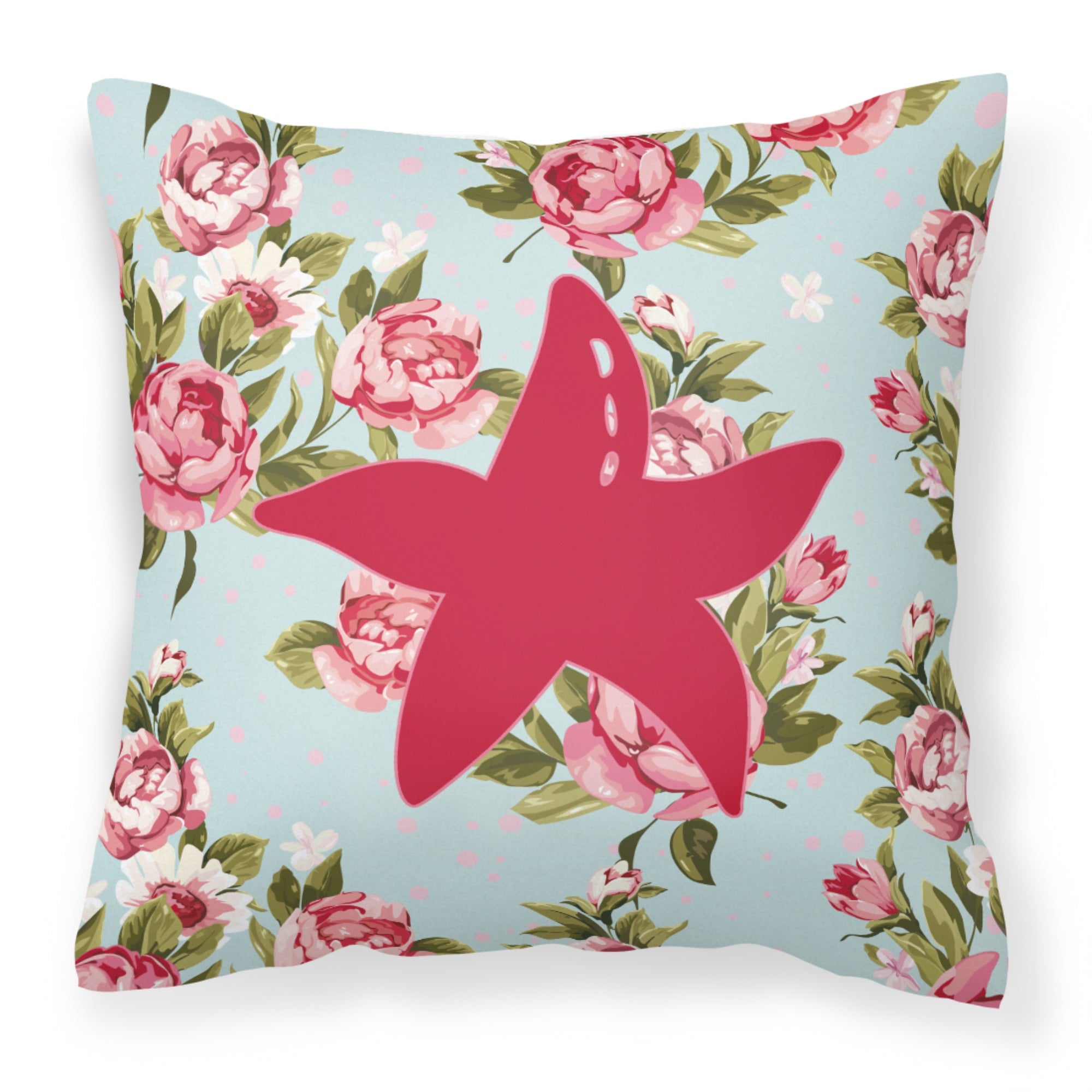 Starfish Shabby Chic Blue Roses Bb1100 Fabric Decorative Pillow