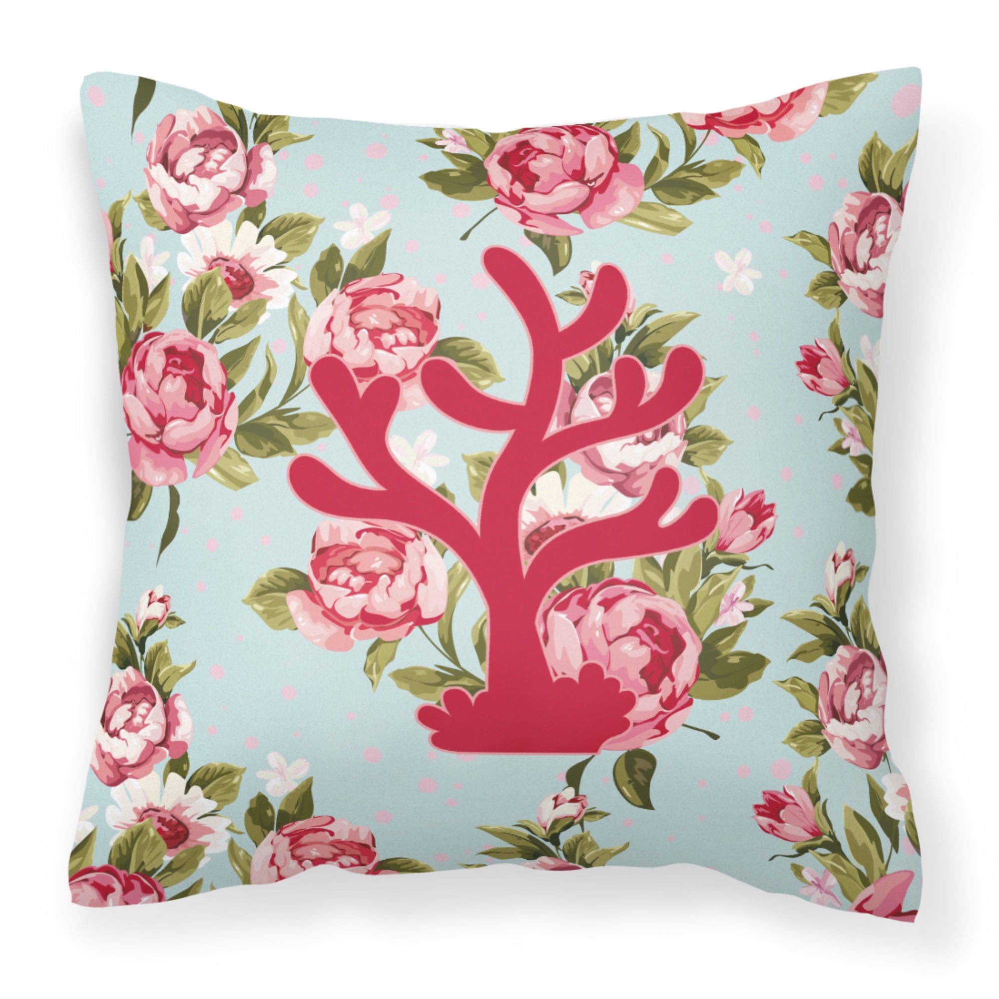 Coral Shabby Chic Blue Roses Bb1101 Fabric Decorative Pillow