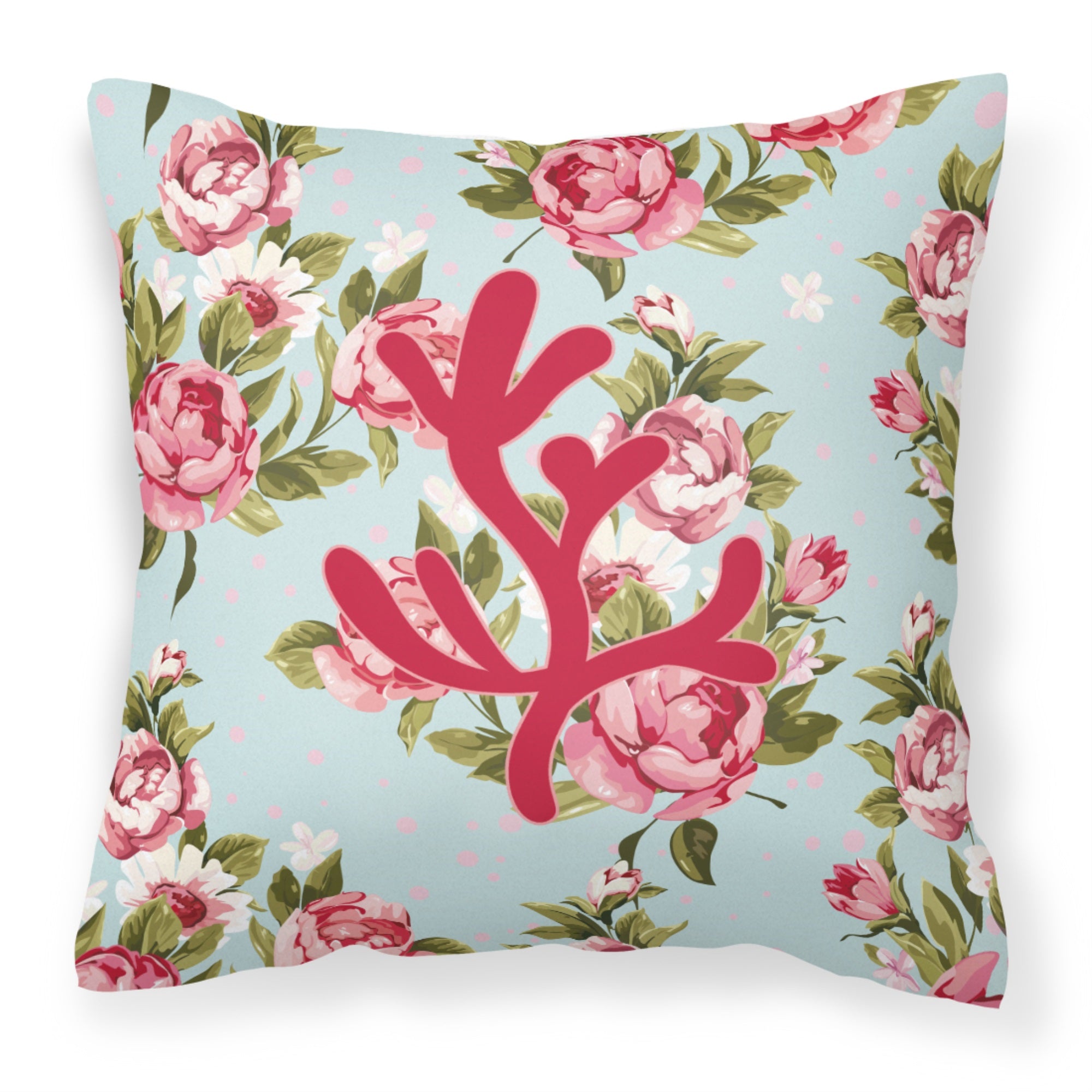 Coral Shabby Chic Blue Roses Bb1103 Fabric Decorative Pillow