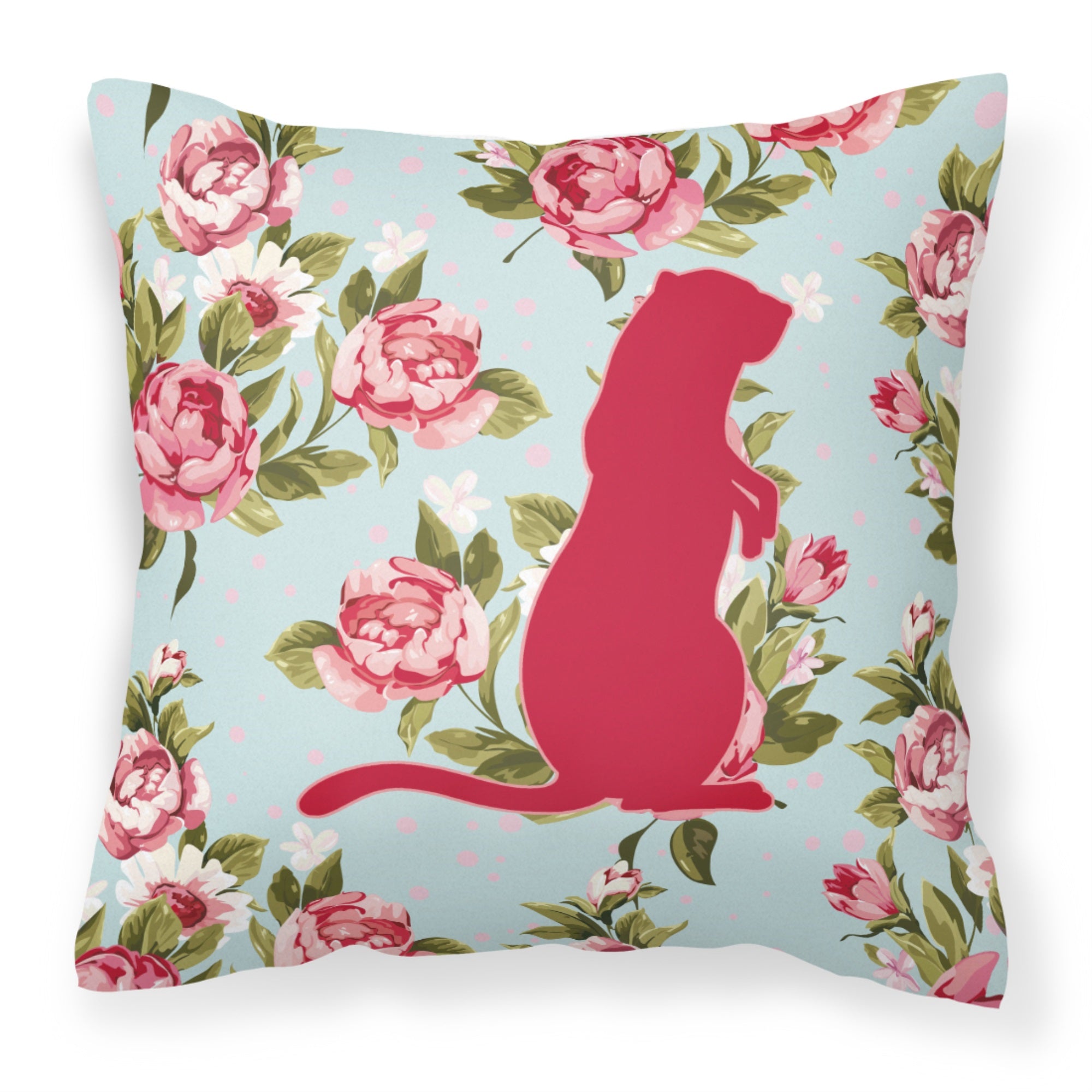 Meerkat Shabby Chic Blue Roses Bb1118 Fabric Decorative Pillow