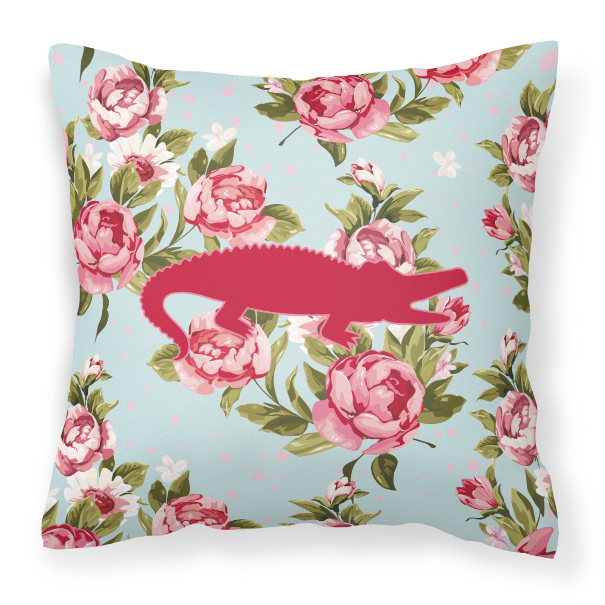 Alligator Shabby Chic Blue Roses Bb1120 Fabric Decorative Pillow