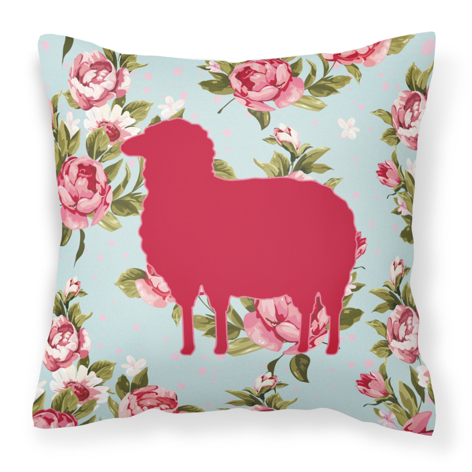 Sheep Shabby Chic Blue Roses Bb1126 Fabric Decorative Pillow
