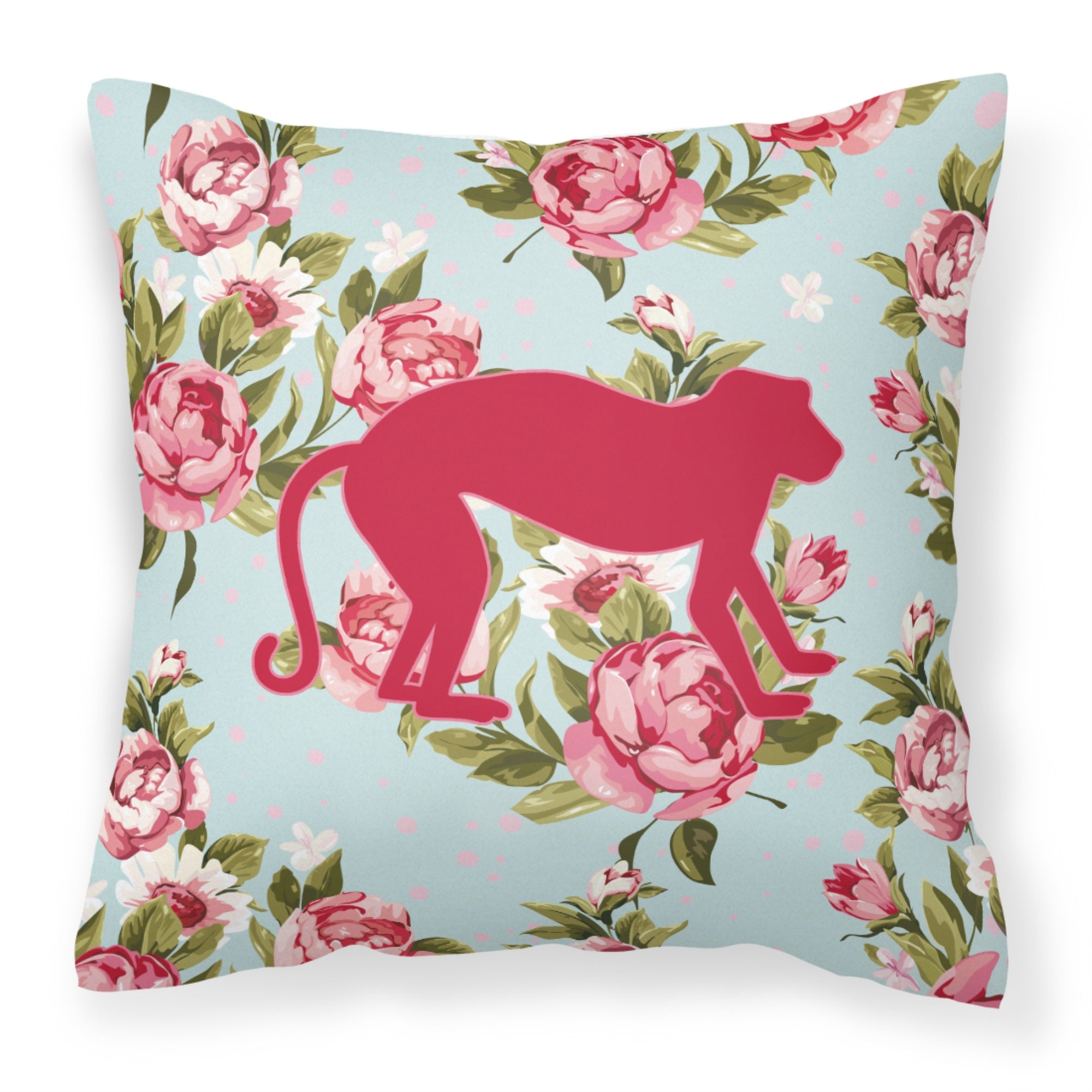 Monkey Shabby Chic Blue Roses Bb1128 Fabric Decorative Pillow