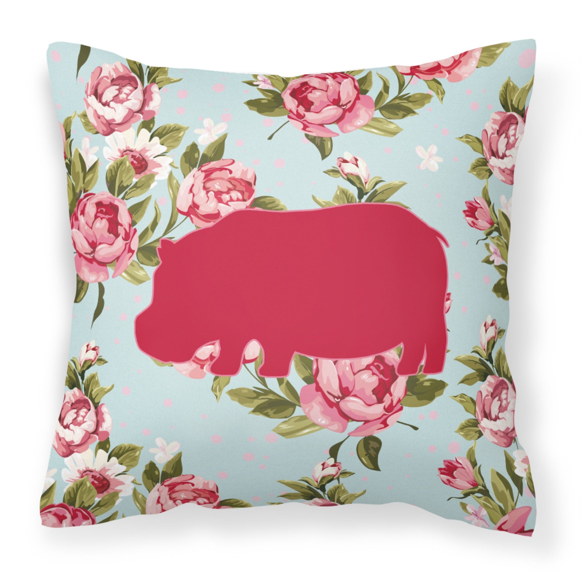 Hippopotamus Shabby Chic Blue Roses Bb1130 Fabric Decorative Pillow