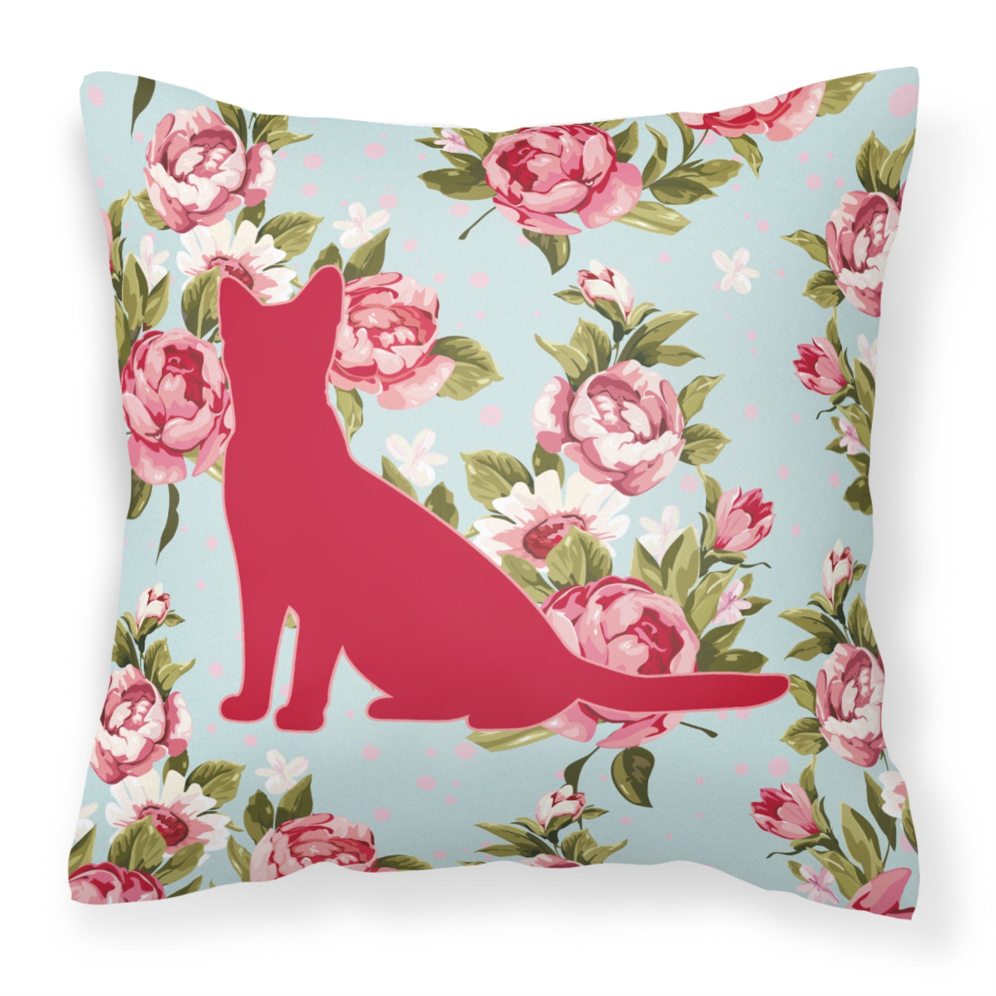 Cat Shabby Chic Blue Roses Bb1071 Fabric Decorative Pillow