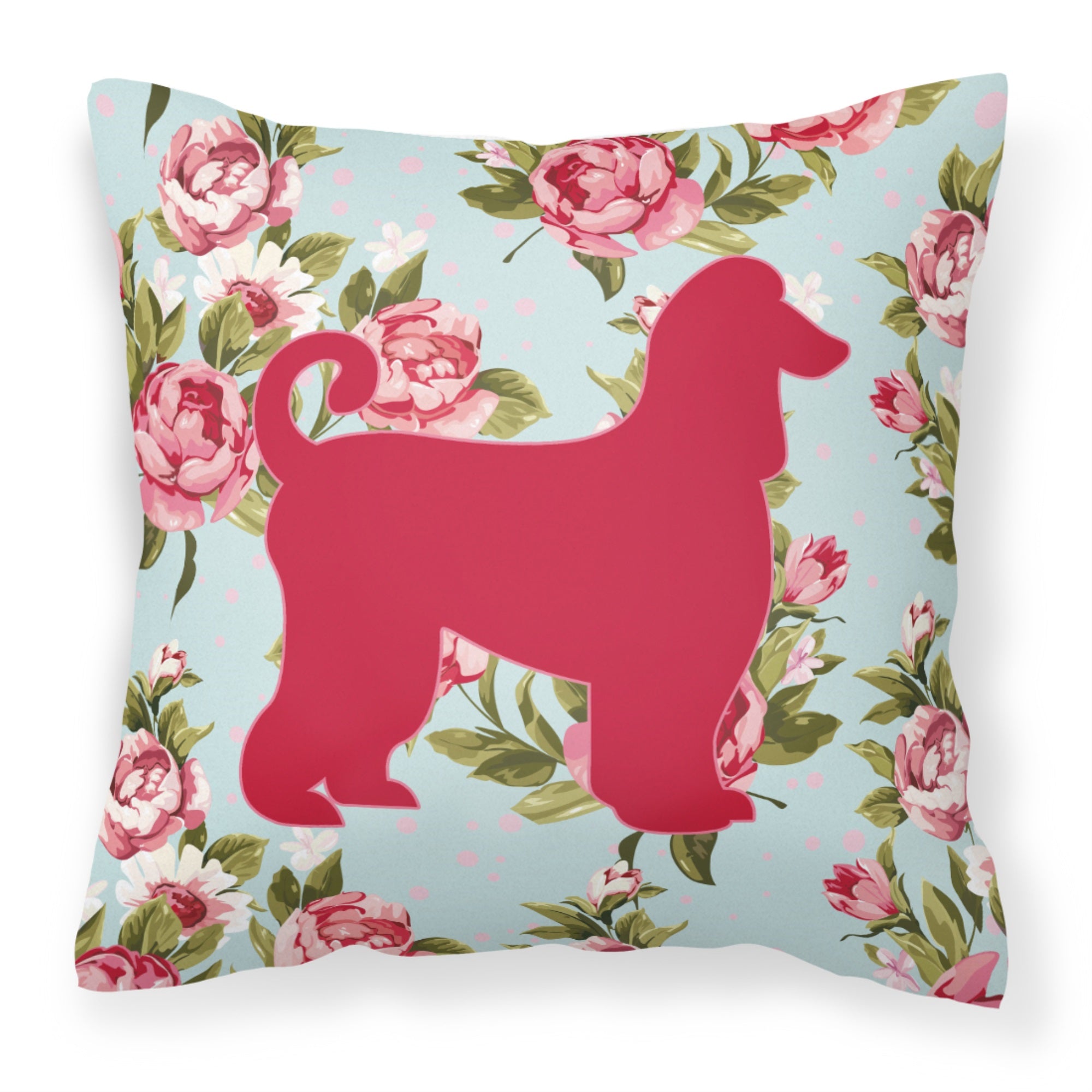 Afghan Hound Shabby Chic Blue Roses Bb1066 Fabric Decorative Pillow