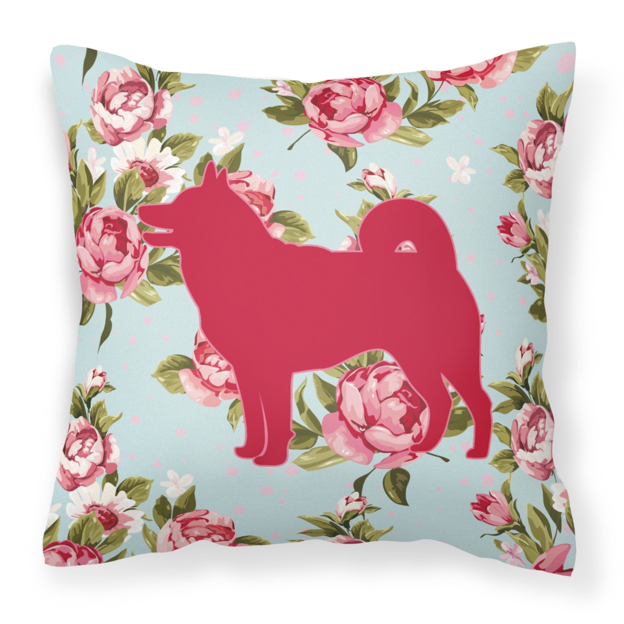 Shiba Inu Shabby Chic Blue Roses Bb1067 Fabric Decorative Pillow