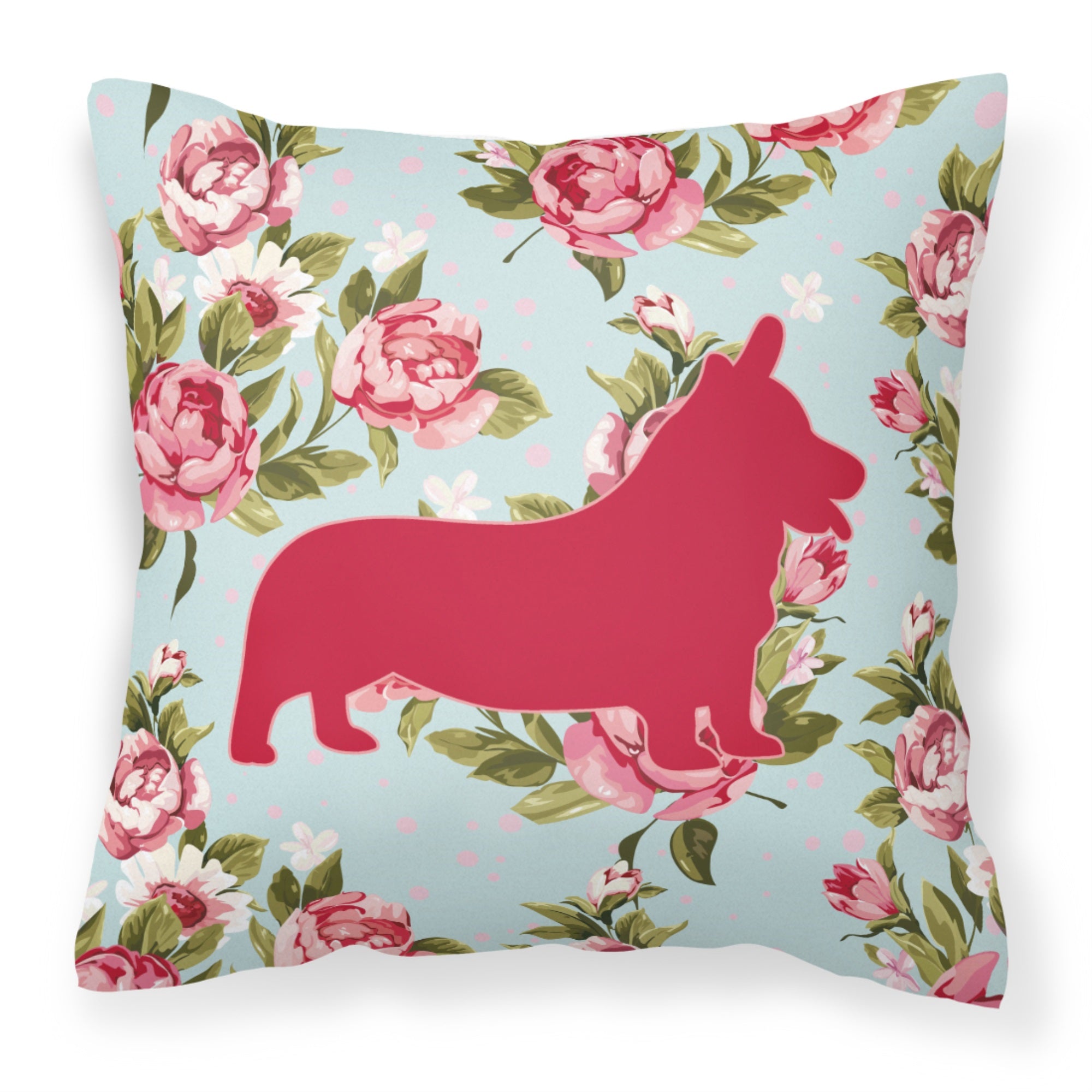 Corgi Shabby Chic Blue Roses Bb1069 Fabric Decorative Pillow