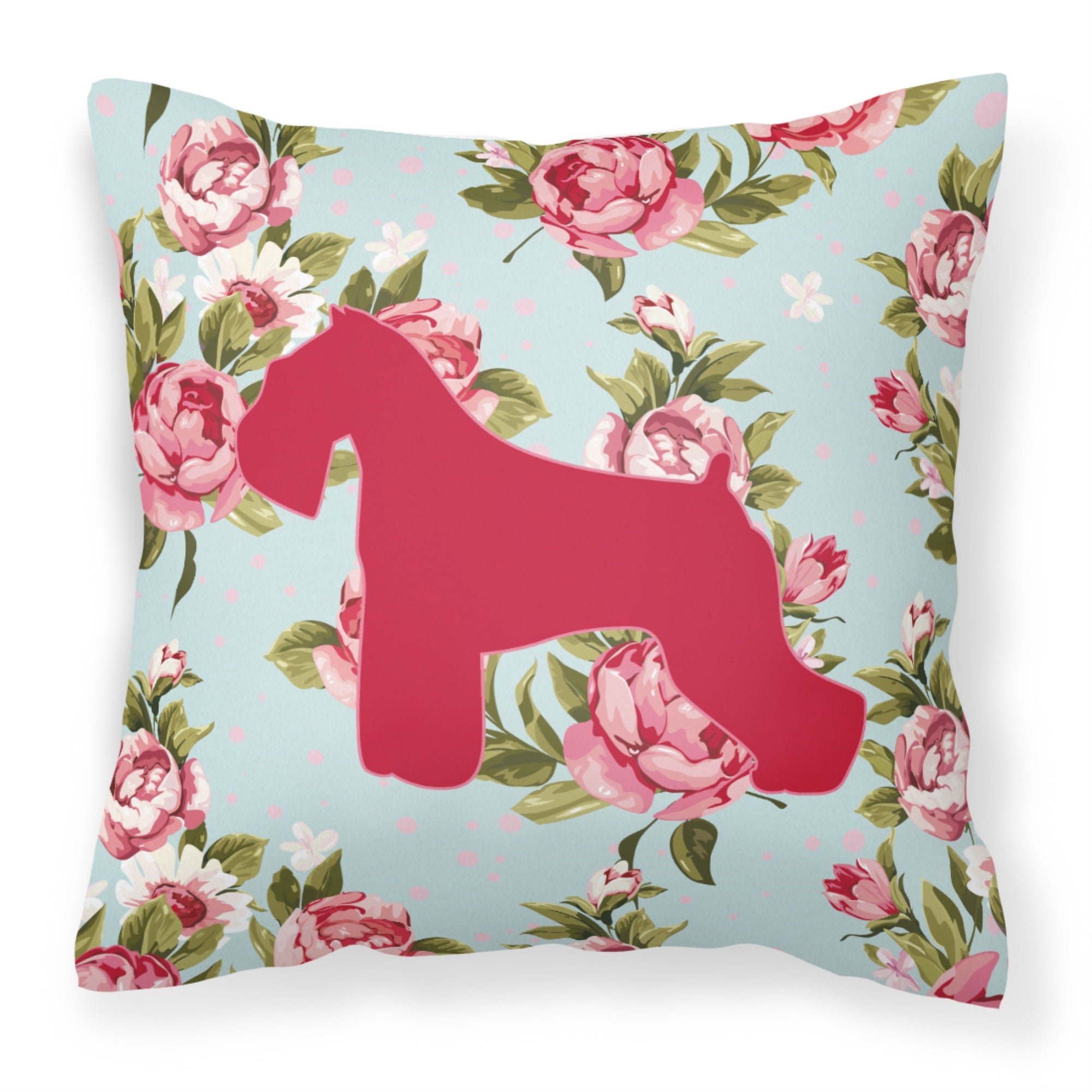 Schnauzer Shabby Chic Blue Roses Bb1073 Fabric Decorative Pillow