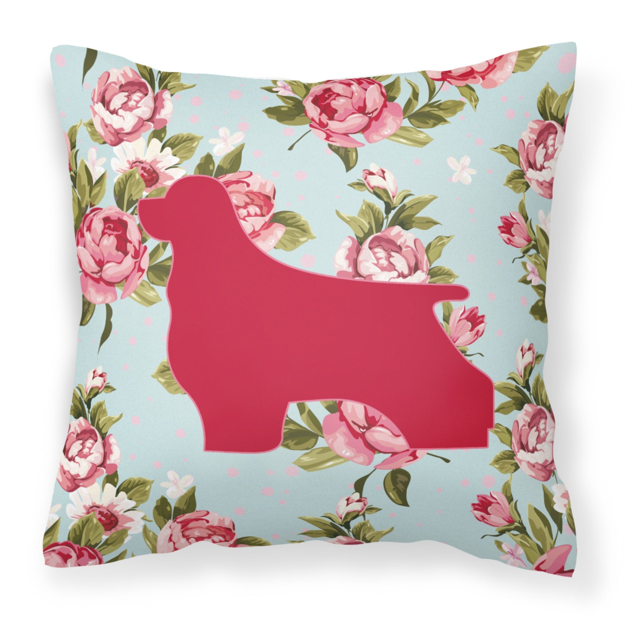 Cocker Spaniel Shabby Chic Blue Roses Bb1075 Fabric Decorative Pillow