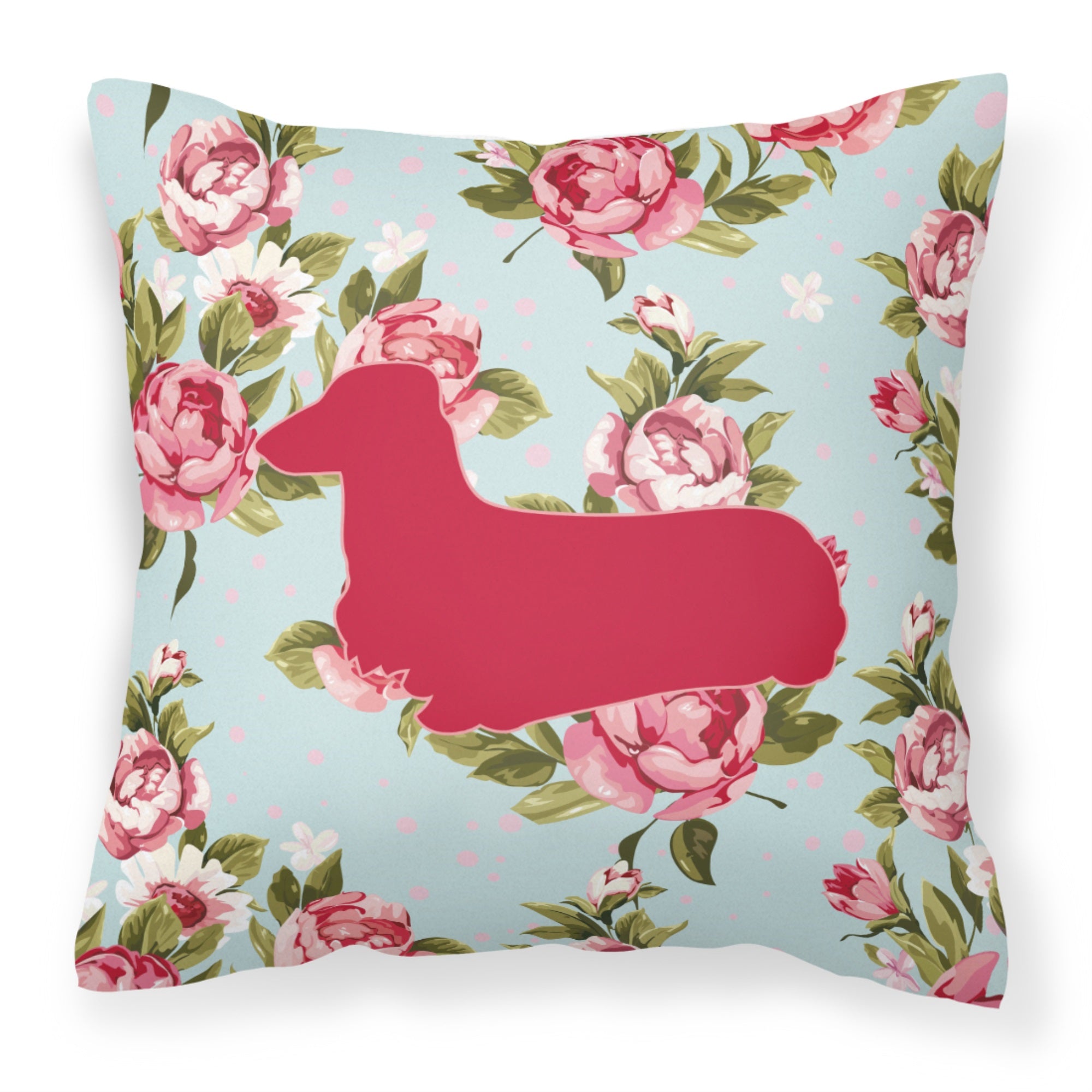 Dachshund Shabby Chic Blue Roses Bb1078 Fabric Decorative Pillow