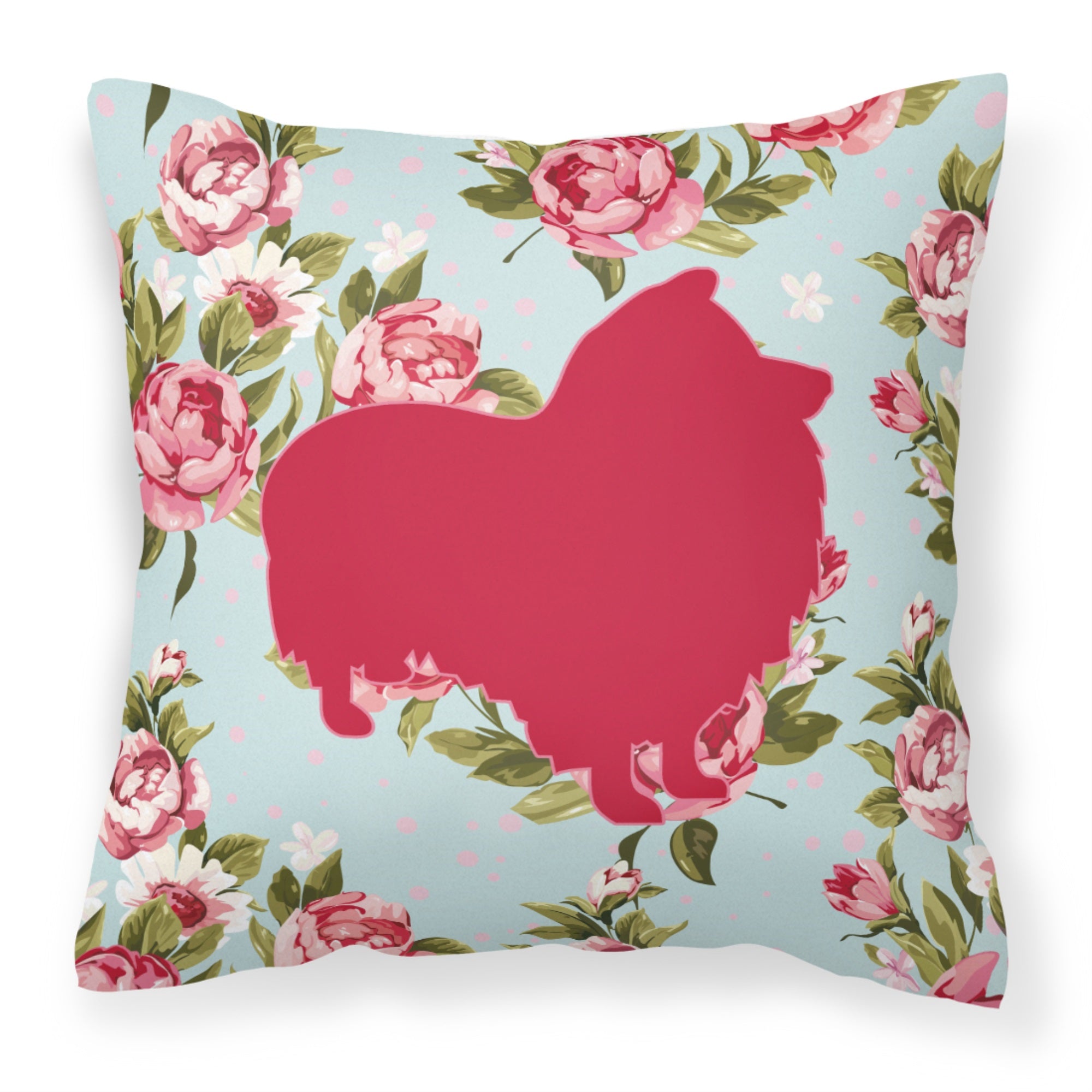 Sheltie Shabby Chic Blue Roses Bb1080 Fabric Decorative Pillow