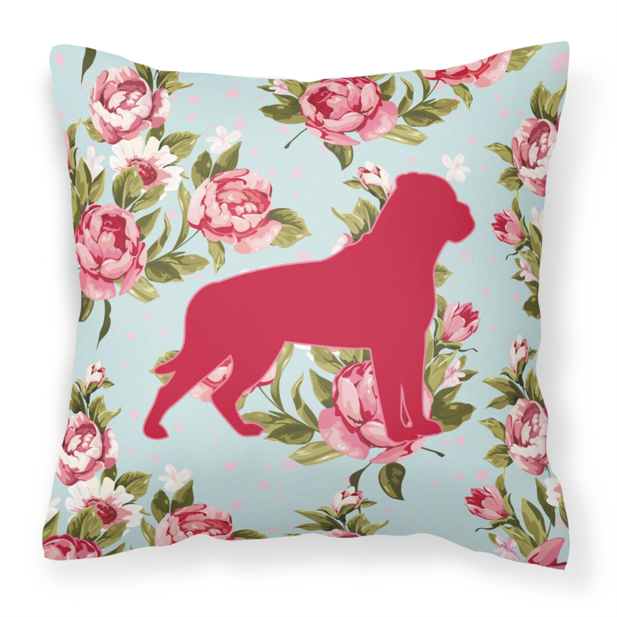 Rottweiler Shabby Chic Blue Roses Bb1083 Fabric Decorative Pillow