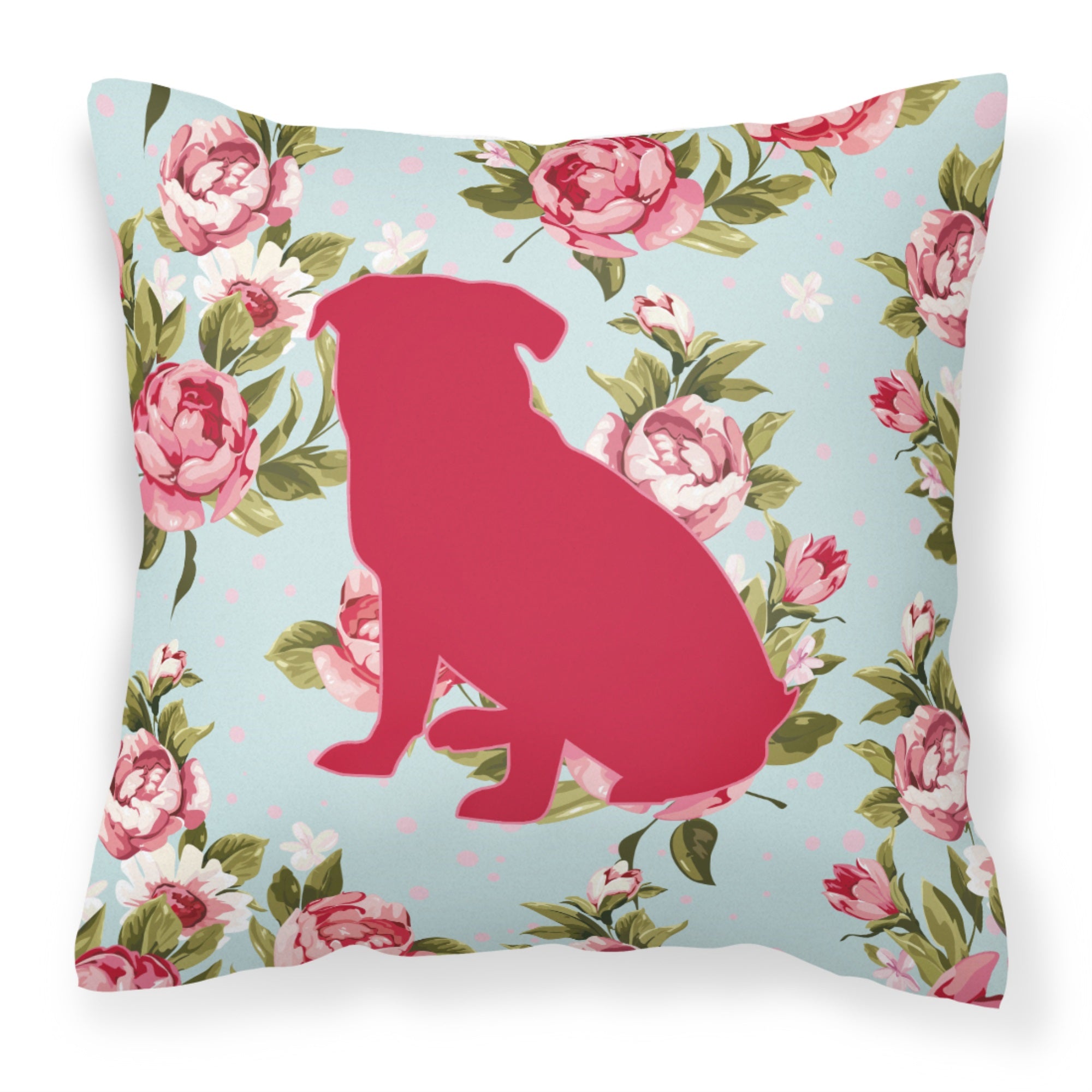 Pug Shabby Chic Blue Roses Bb1084 Fabric Decorative Pillow